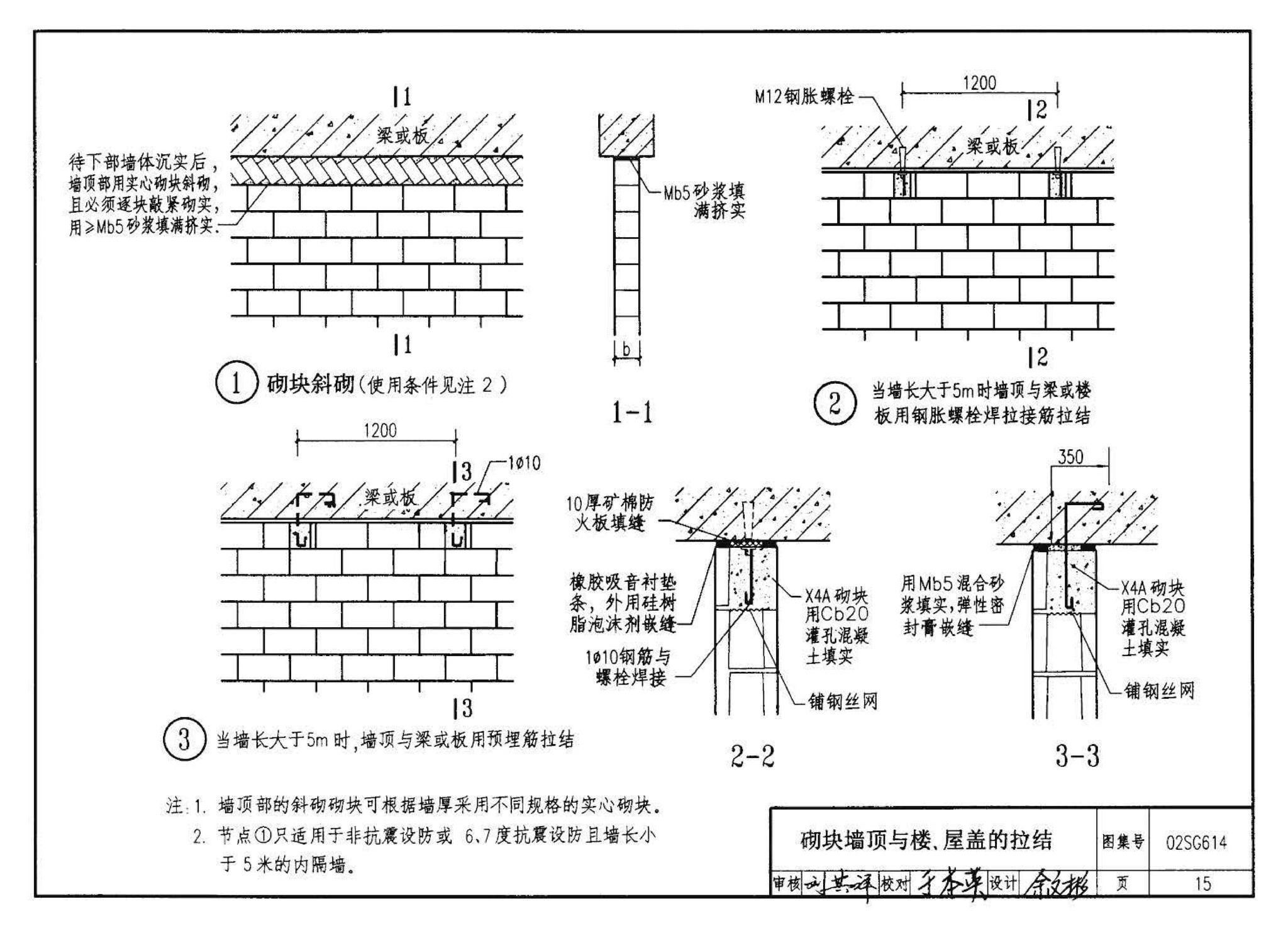 02SG614--框架结构填充小型空心砌块墙体结构构造