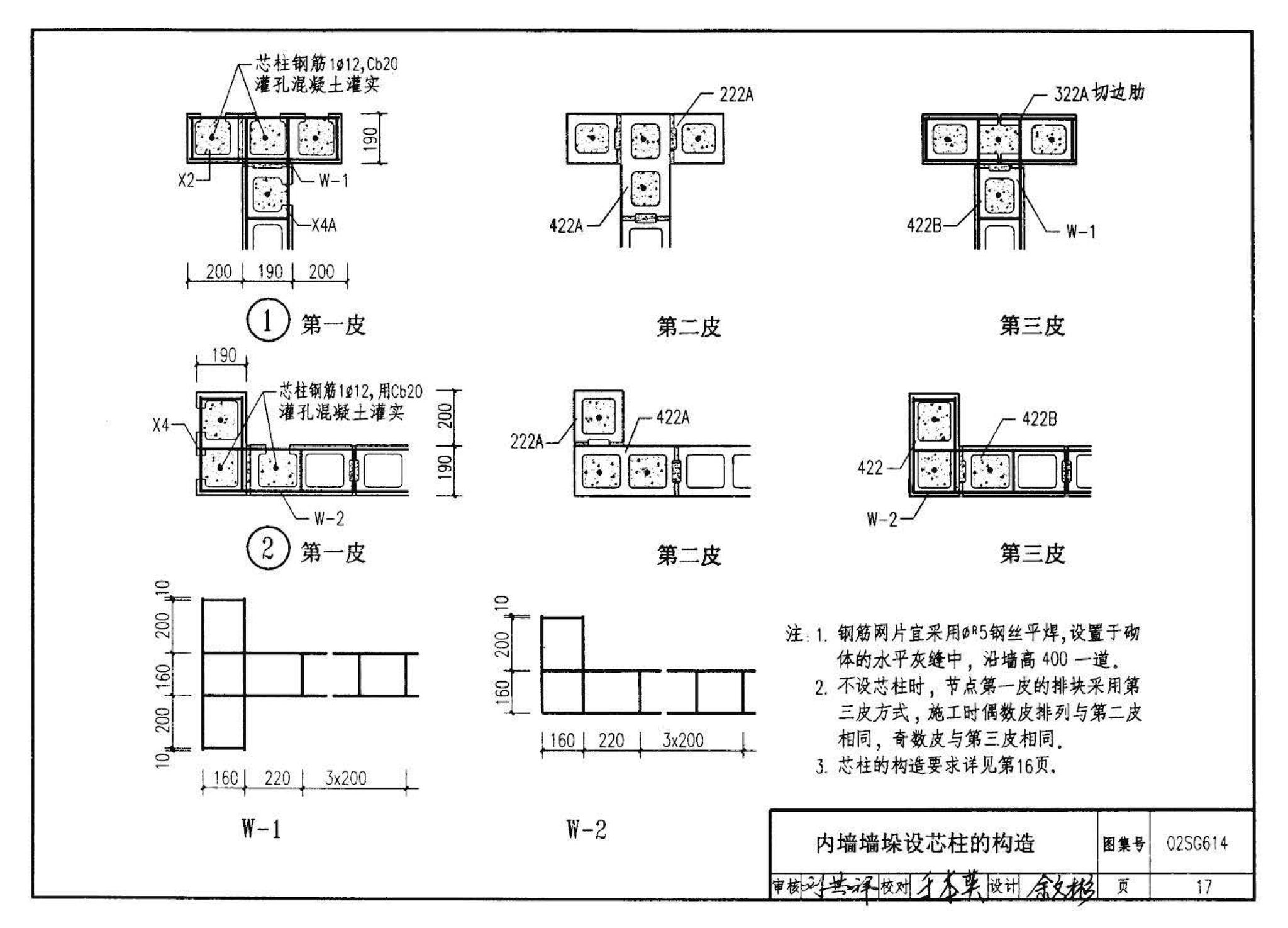 02SG614--框架结构填充小型空心砌块墙体结构构造