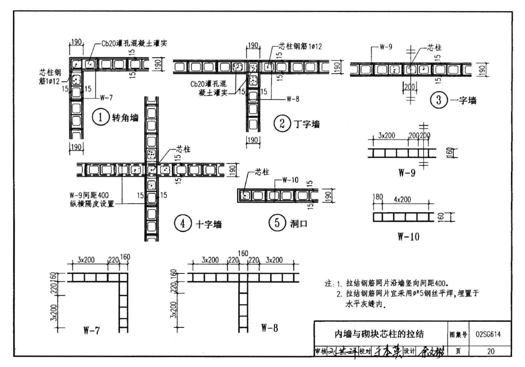 02SG614--框架结构填充小型空心砌块墙体结构构造