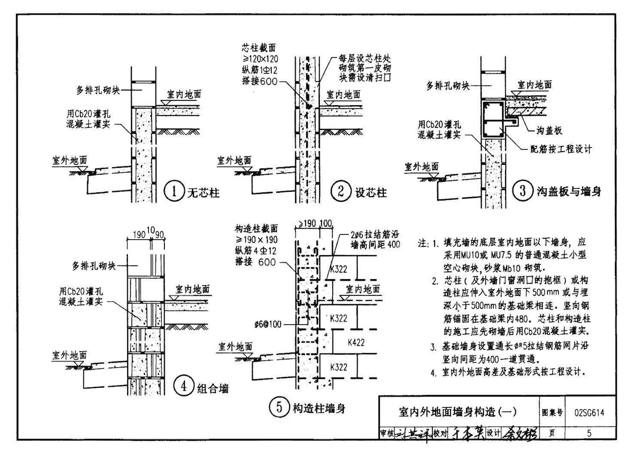 02SG614--框架结构填充小型空心砌块墙体结构构造