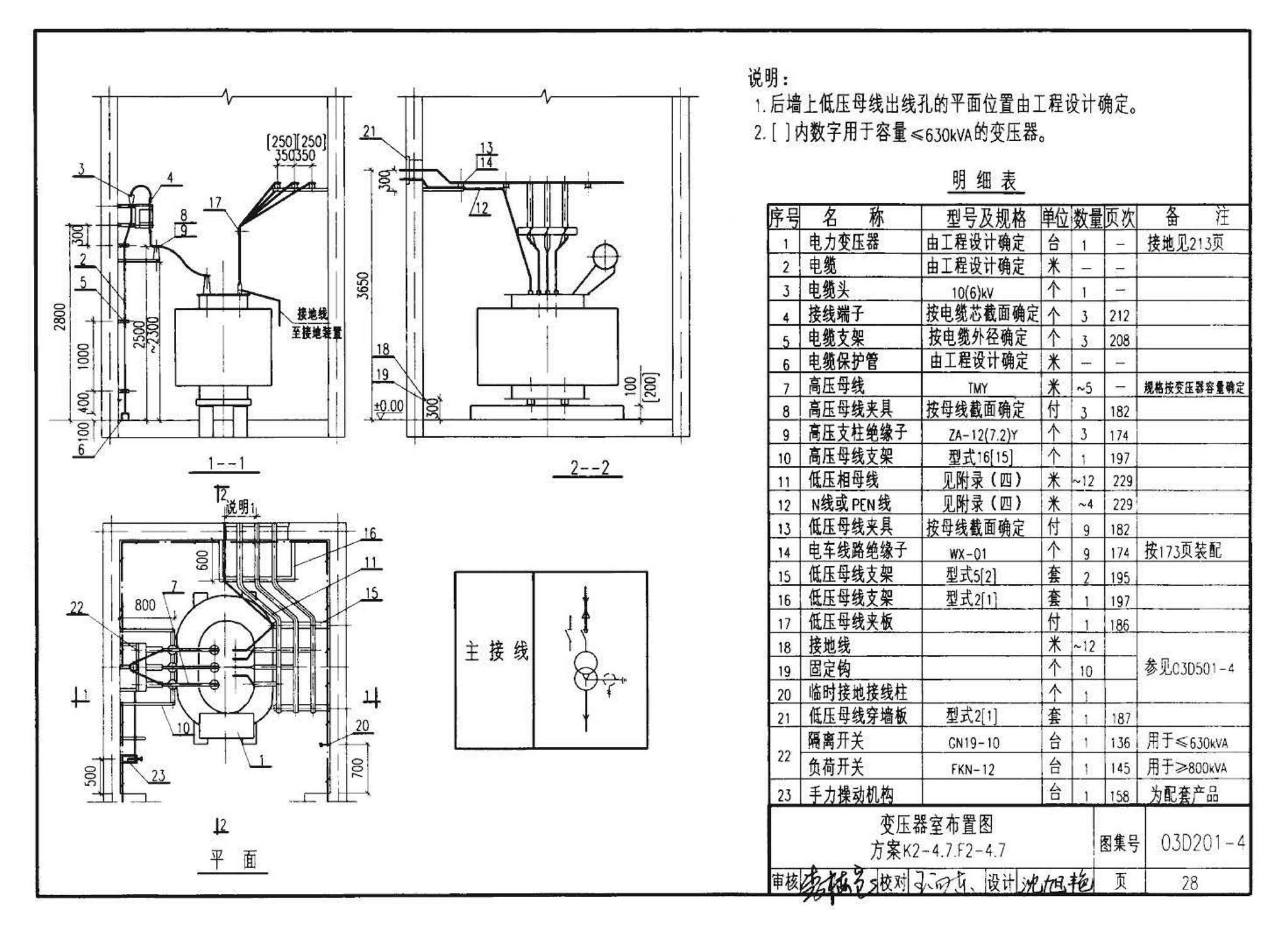 03D201-4--10/0.4kV变压器室布置及变配电所常用设备构件安装