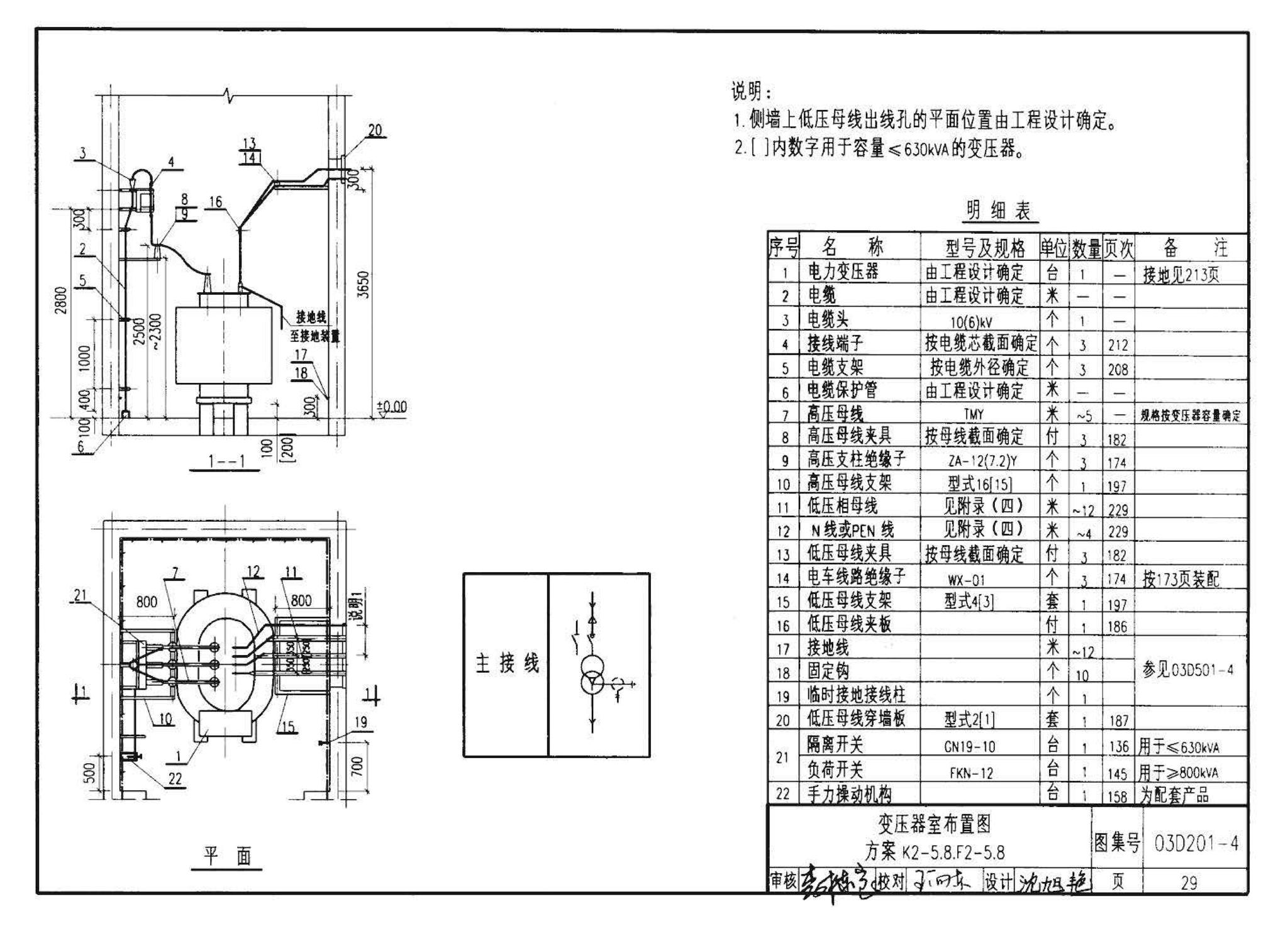 03D201-4--10/0.4kV变压器室布置及变配电所常用设备构件安装