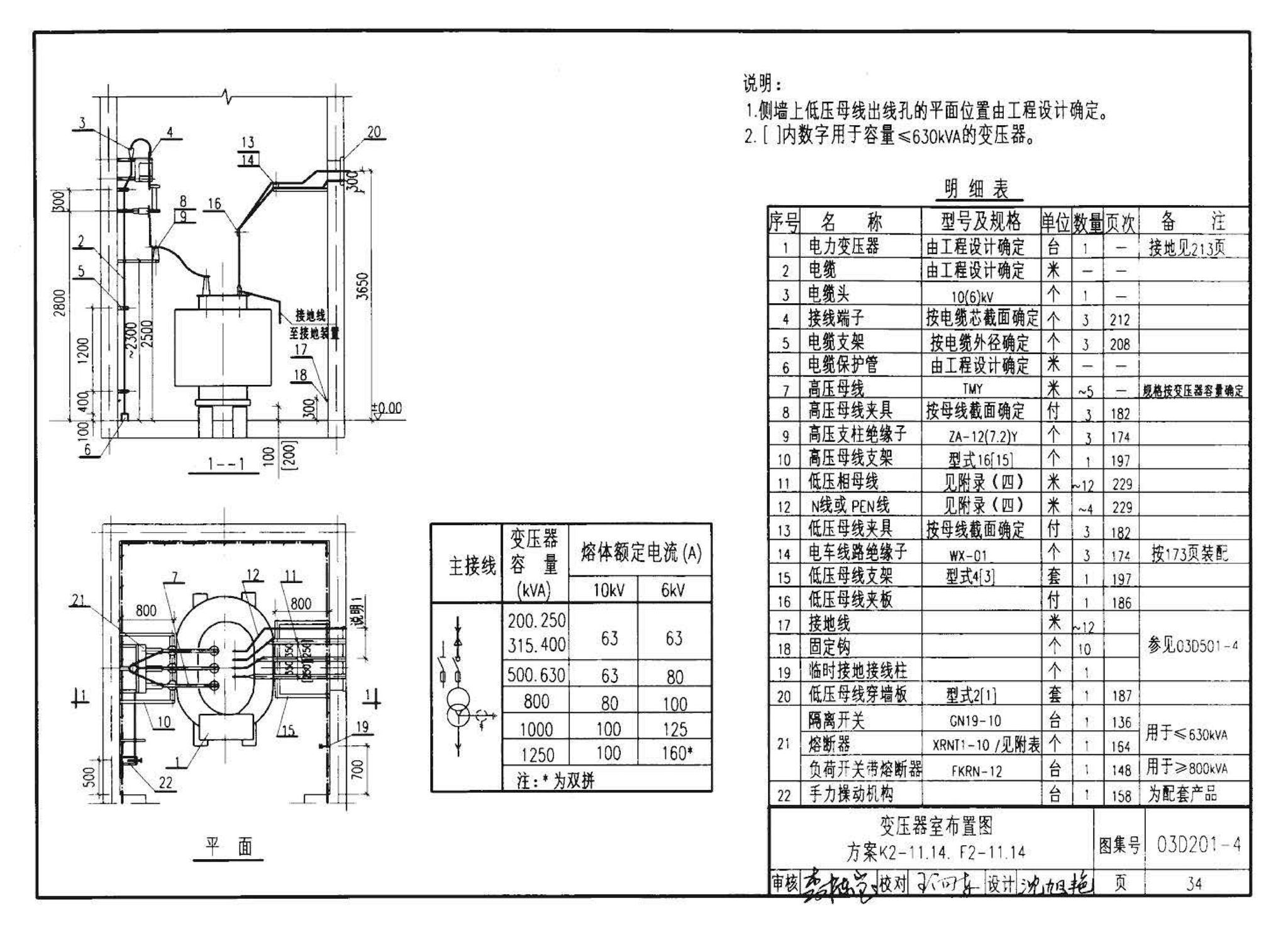 03D201-4--10/0.4kV变压器室布置及变配电所常用设备构件安装