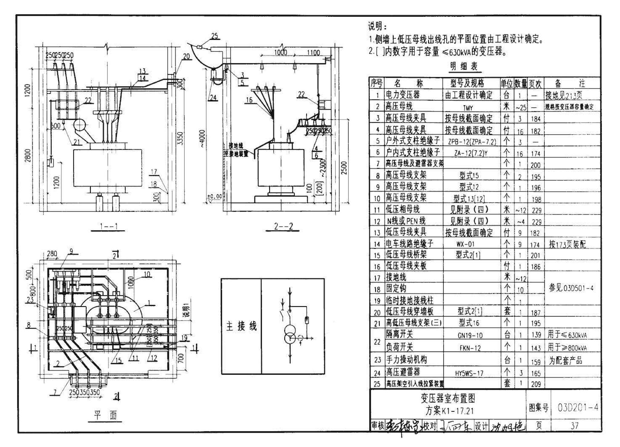 03D201-4--10/0.4kV变压器室布置及变配电所常用设备构件安装