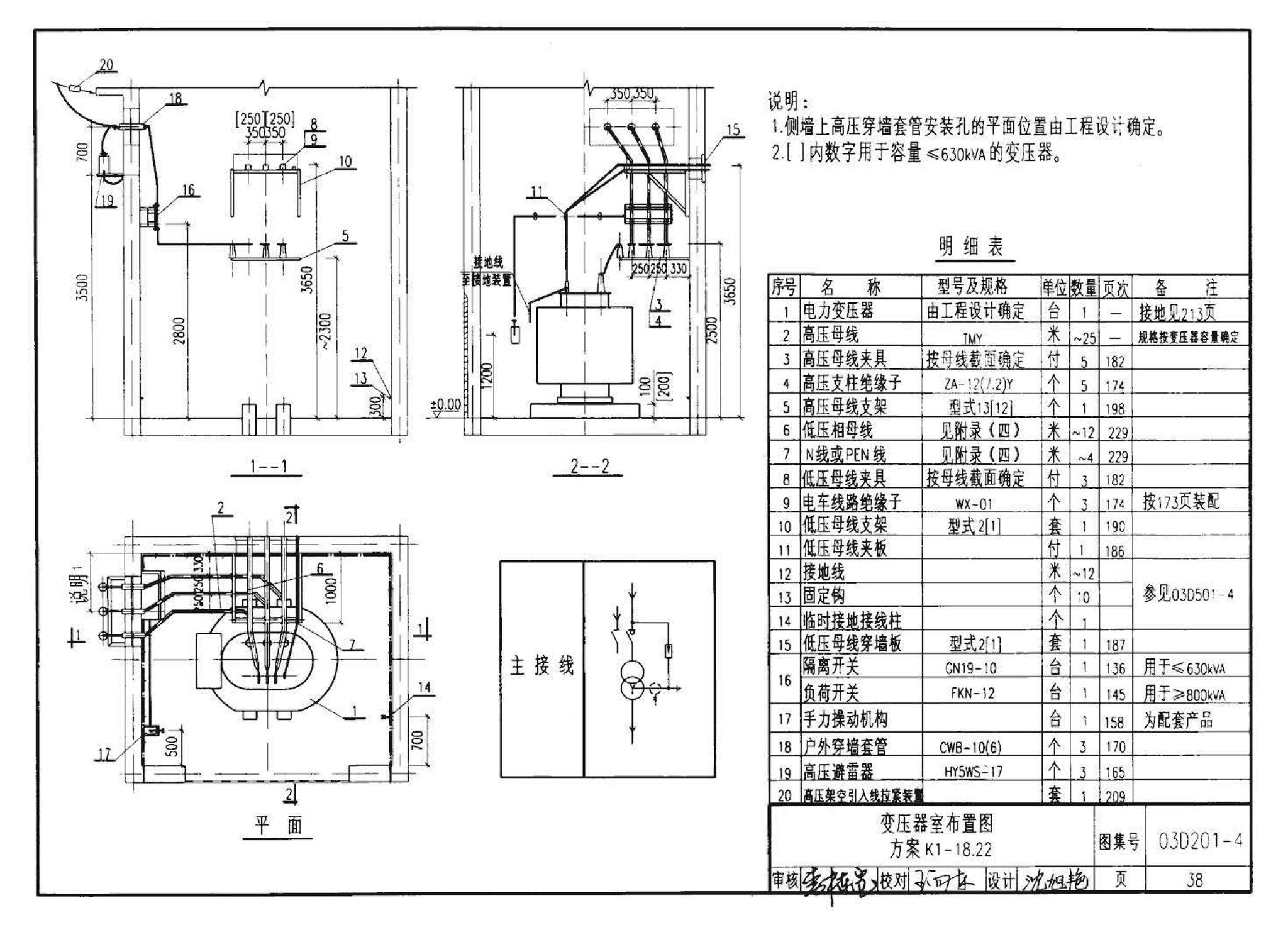 03D201-4--10/0.4kV变压器室布置及变配电所常用设备构件安装