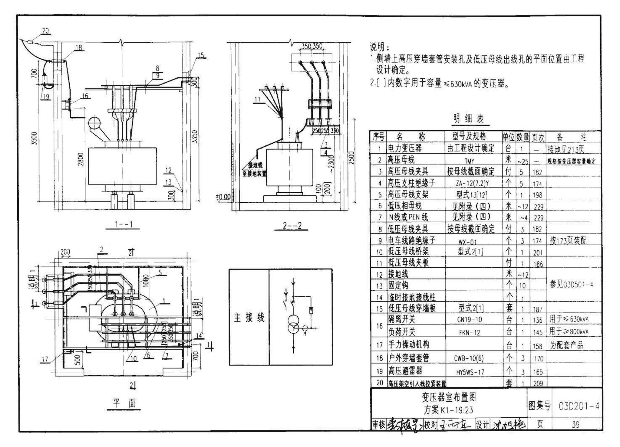 03D201-4--10/0.4kV变压器室布置及变配电所常用设备构件安装