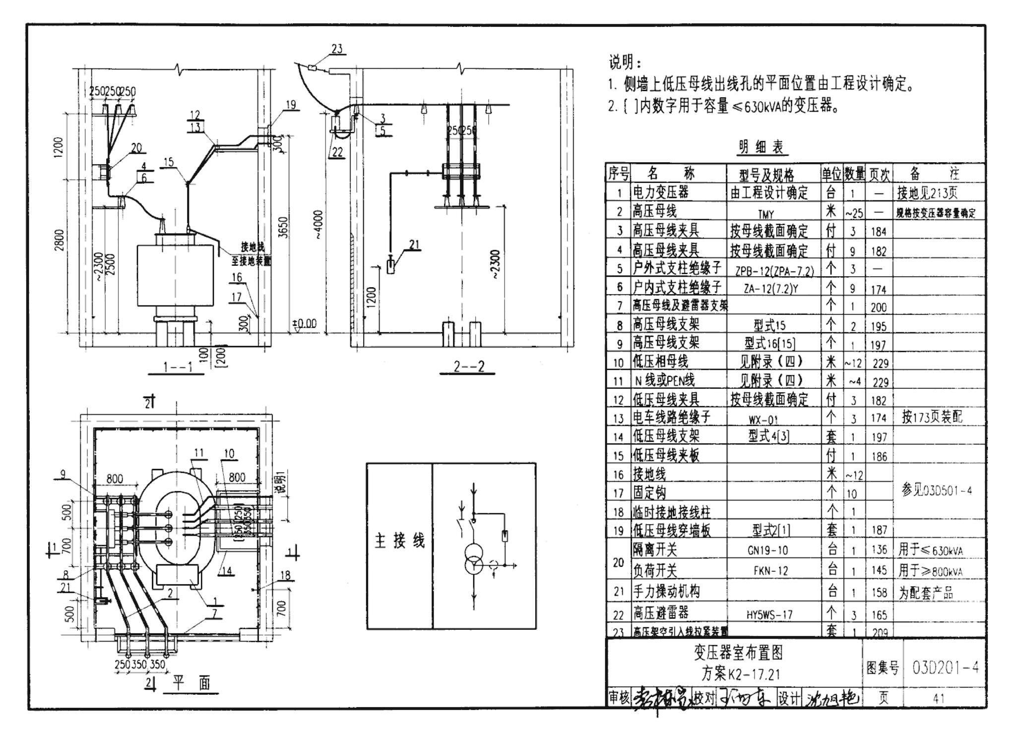 03D201-4--10/0.4kV变压器室布置及变配电所常用设备构件安装