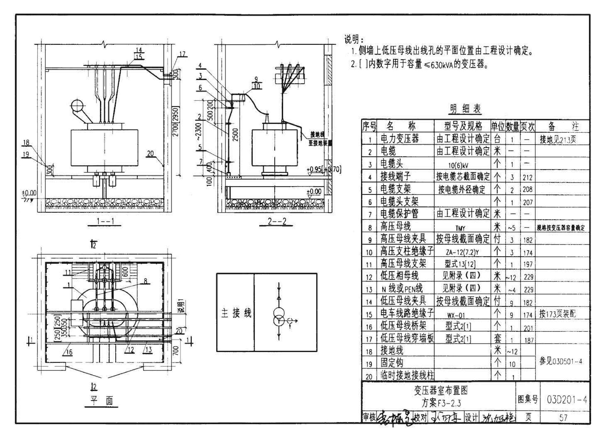 03D201-4--10/0.4kV变压器室布置及变配电所常用设备构件安装