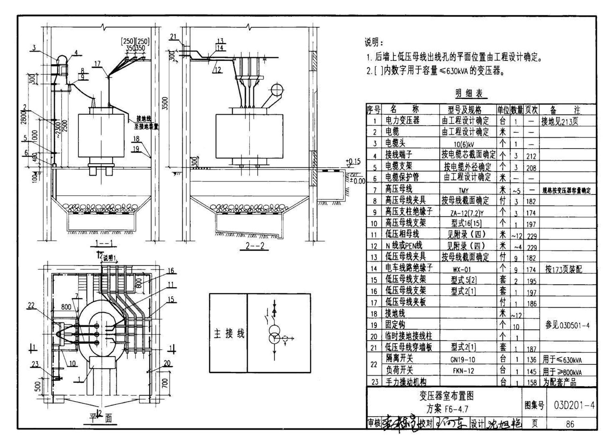 03D201-4--10/0.4kV变压器室布置及变配电所常用设备构件安装