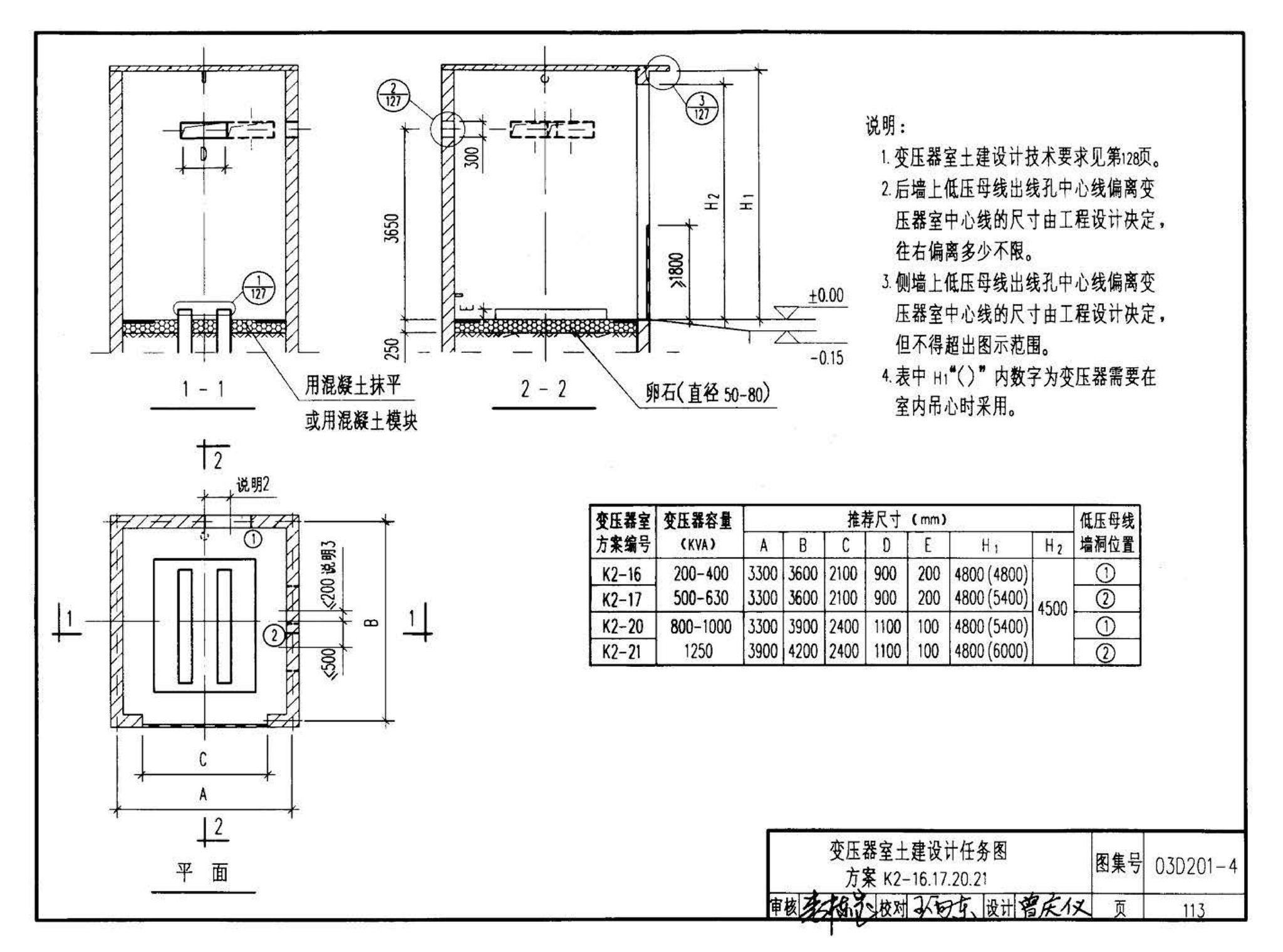 03D201-4--10/0.4kV变压器室布置及变配电所常用设备构件安装