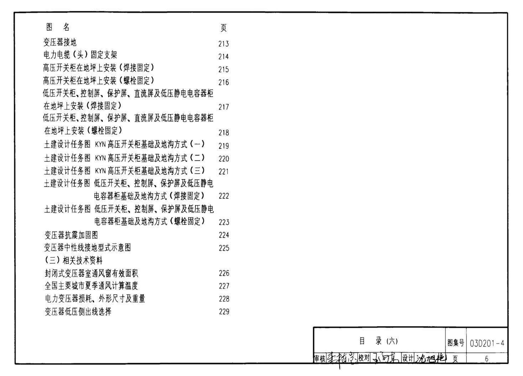 03D201-4--10/0.4kV变压器室布置及变配电所常用设备构件安装