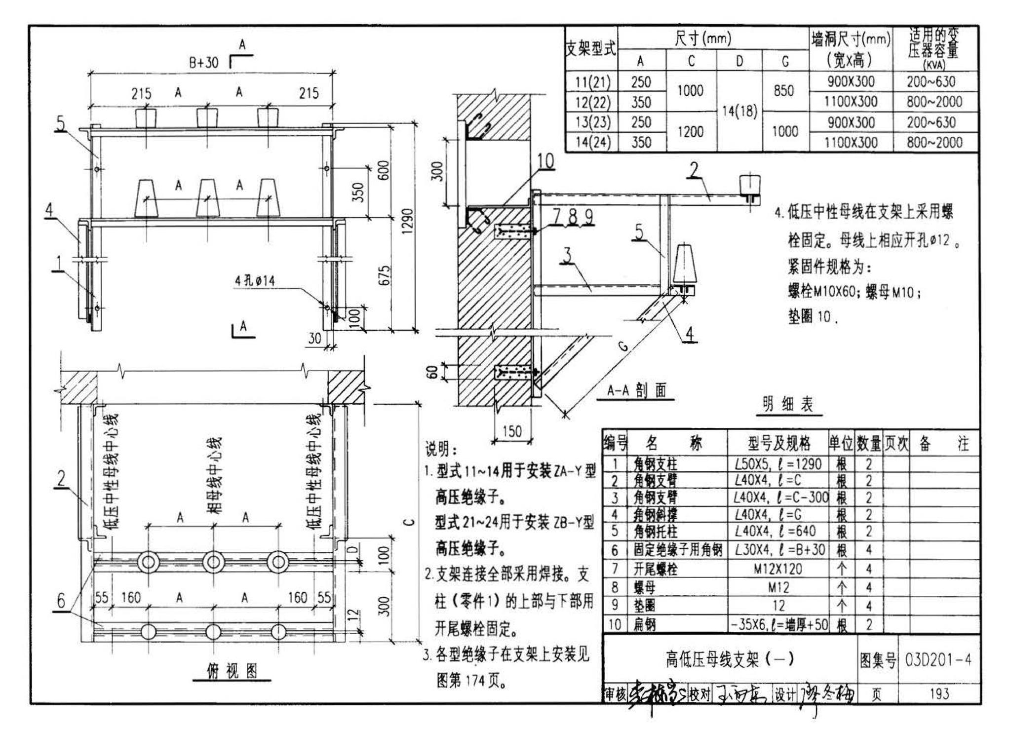 03D201-4--10/0.4kV变压器室布置及变配电所常用设备构件安装