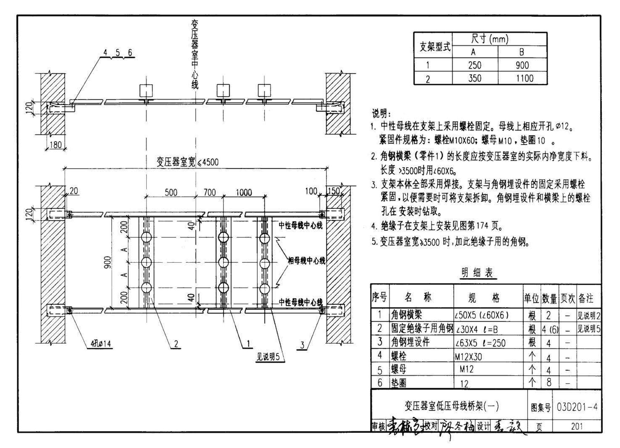 03D201-4--10/0.4kV变压器室布置及变配电所常用设备构件安装