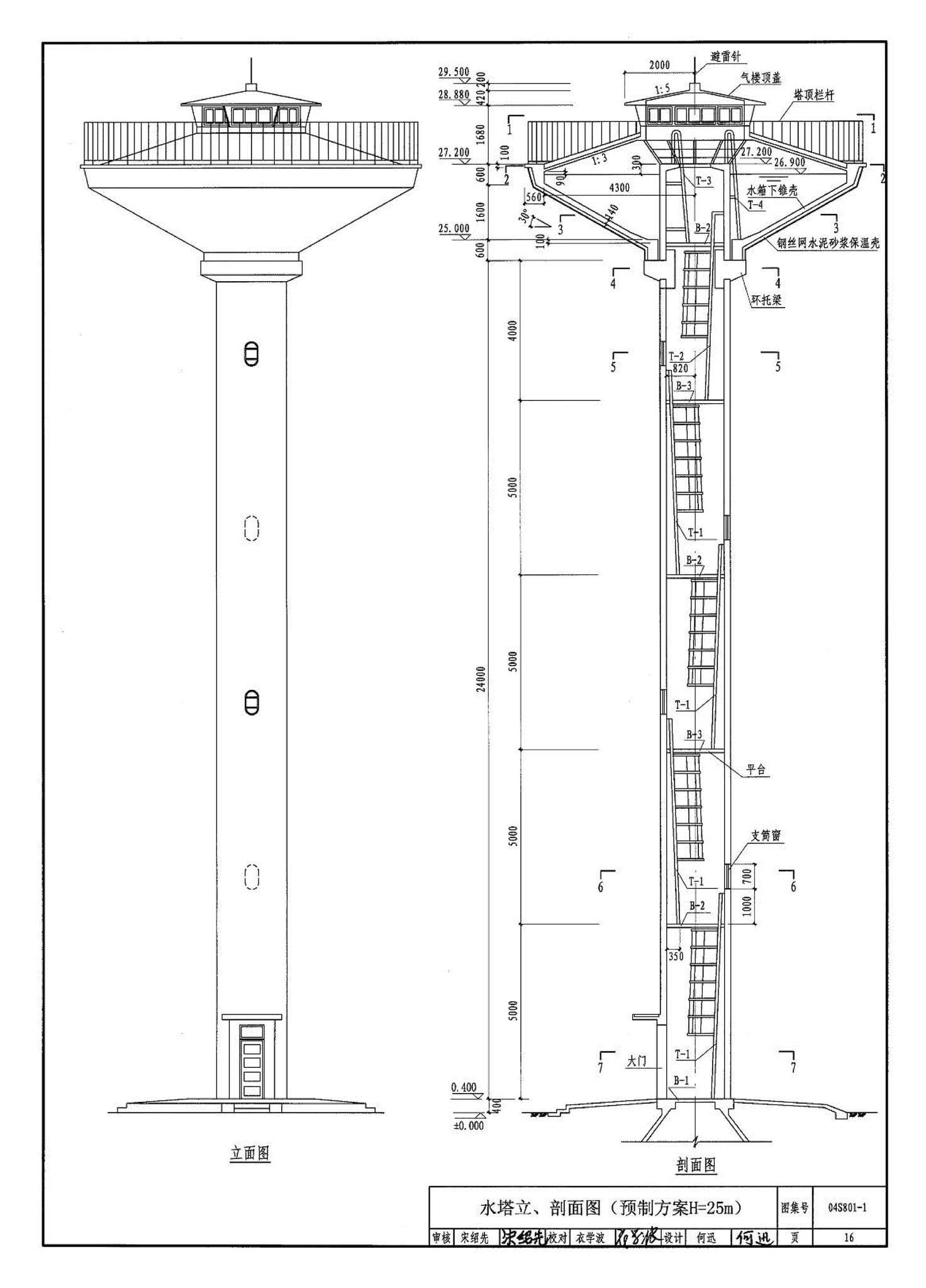 04S801-1--钢筋混凝土倒锥壳保温水塔（50m3、100m3）