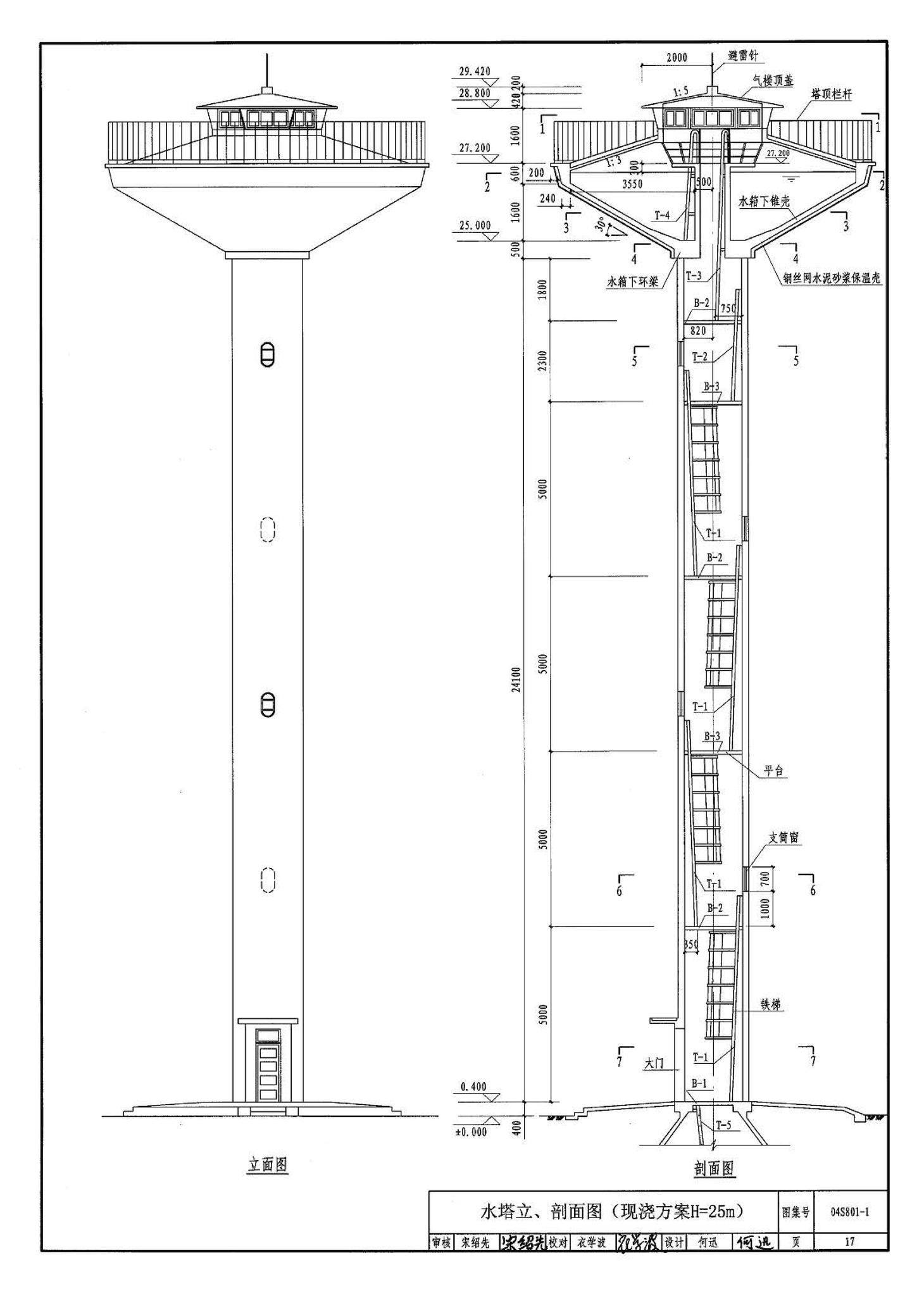 04S801-1--钢筋混凝土倒锥壳保温水塔（50m3、100m3）