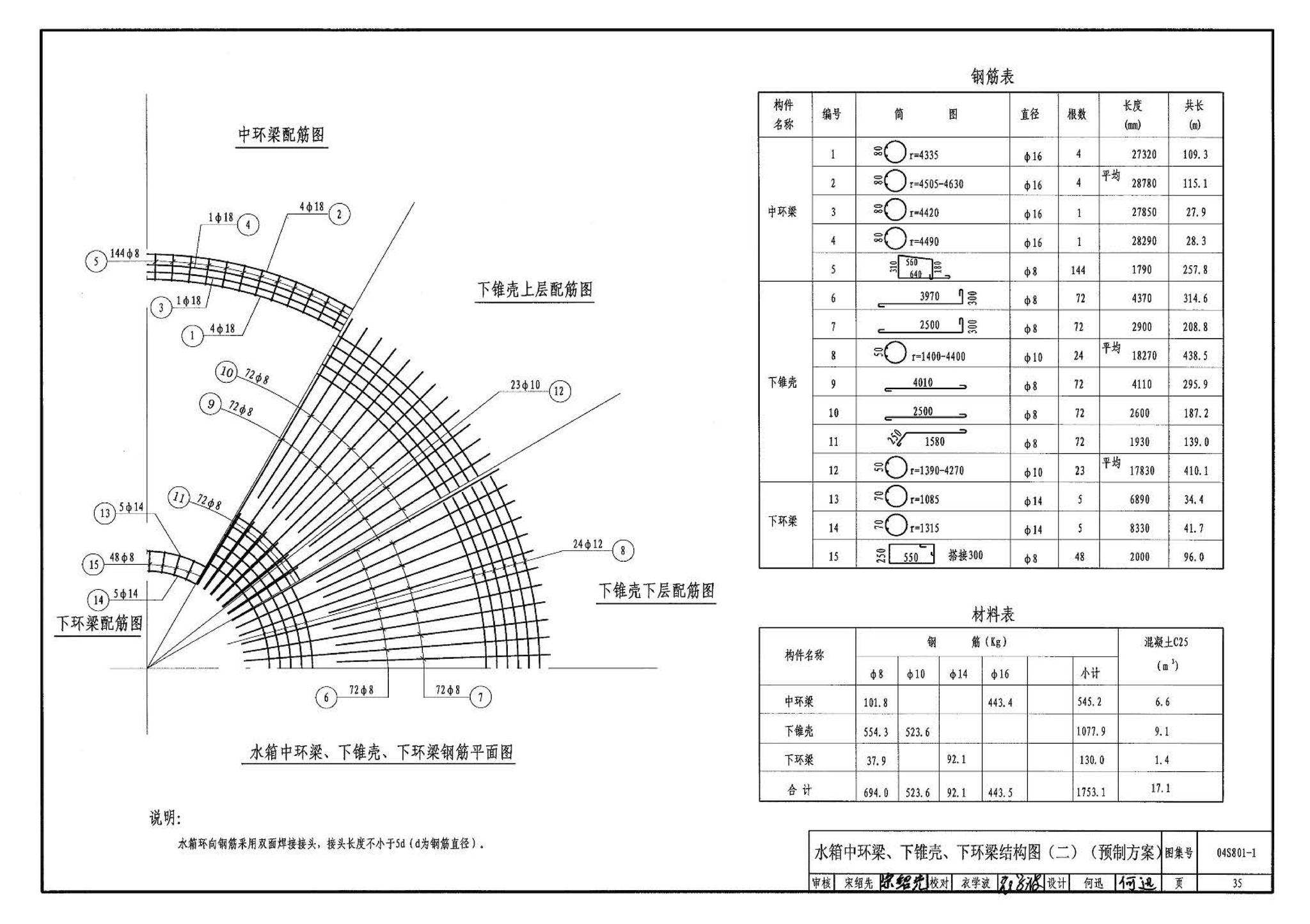 04S801-1--钢筋混凝土倒锥壳保温水塔（50m3、100m3）