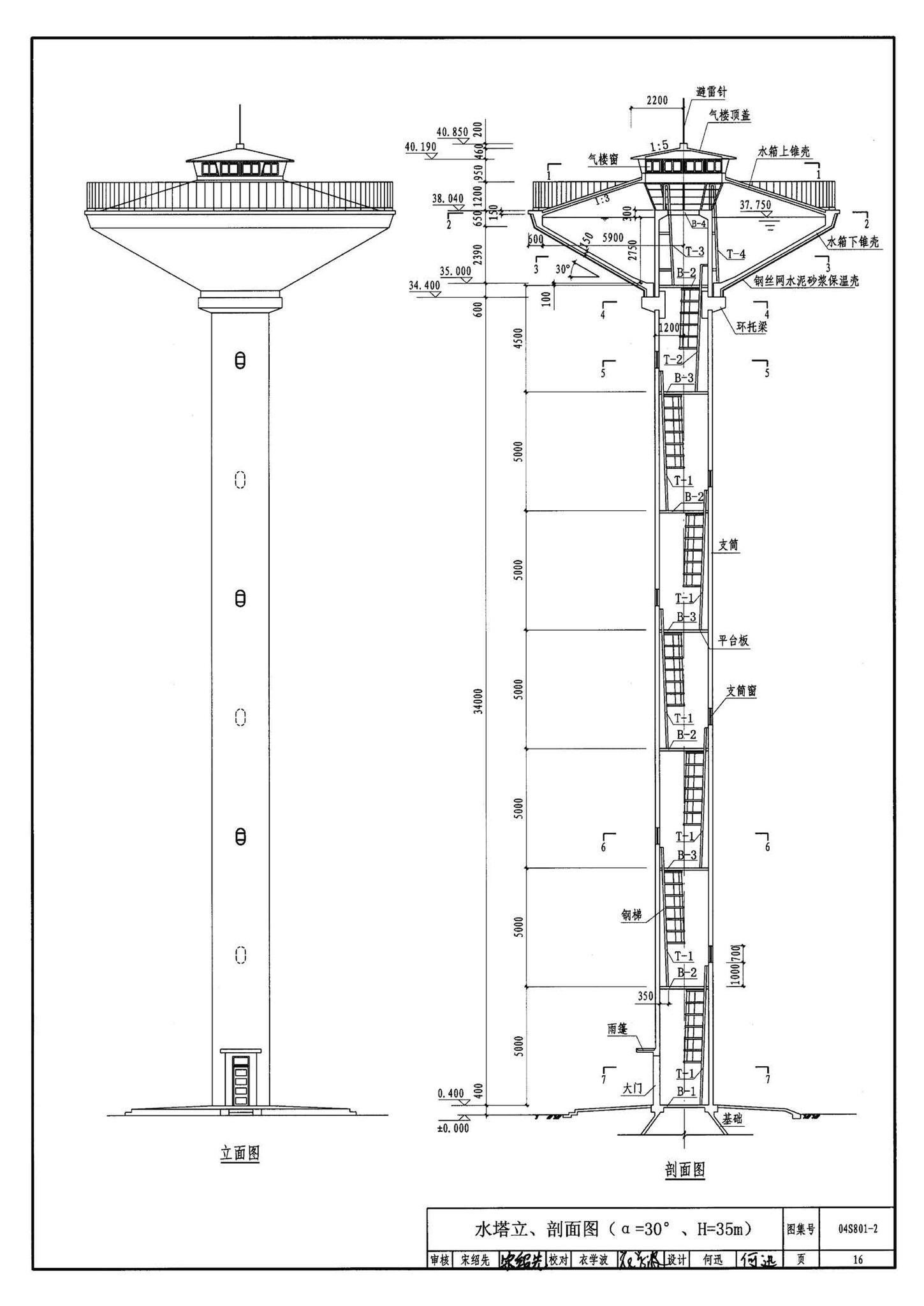 04S801-2--钢筋混凝土倒锥壳保温水塔（150m3、200m3、300m3）