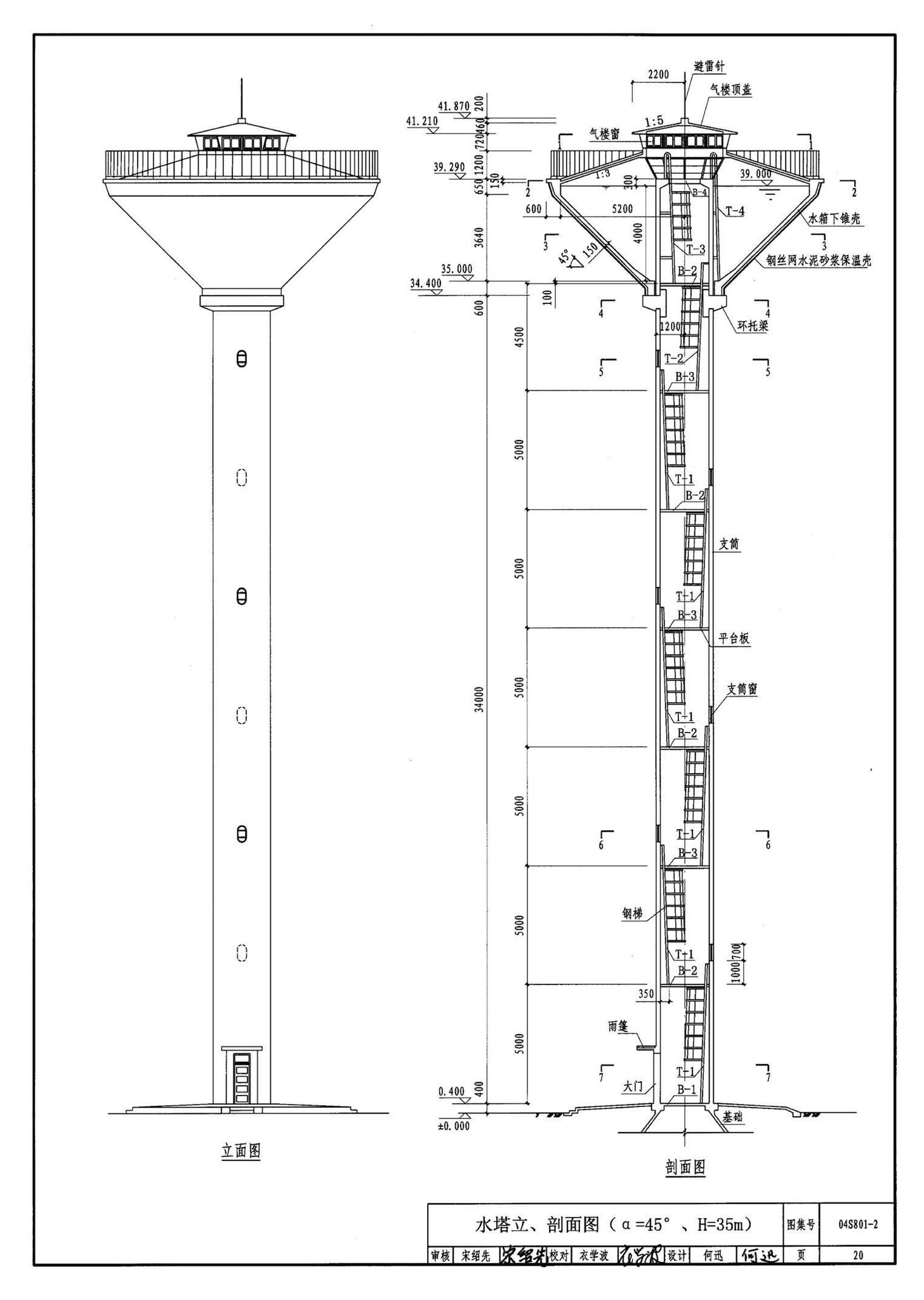 04S801-2--钢筋混凝土倒锥壳保温水塔（150m3、200m3、300m3）