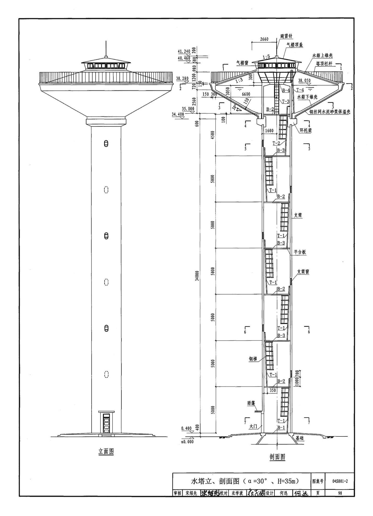 04S801-2--钢筋混凝土倒锥壳保温水塔（150m3、200m3、300m3）