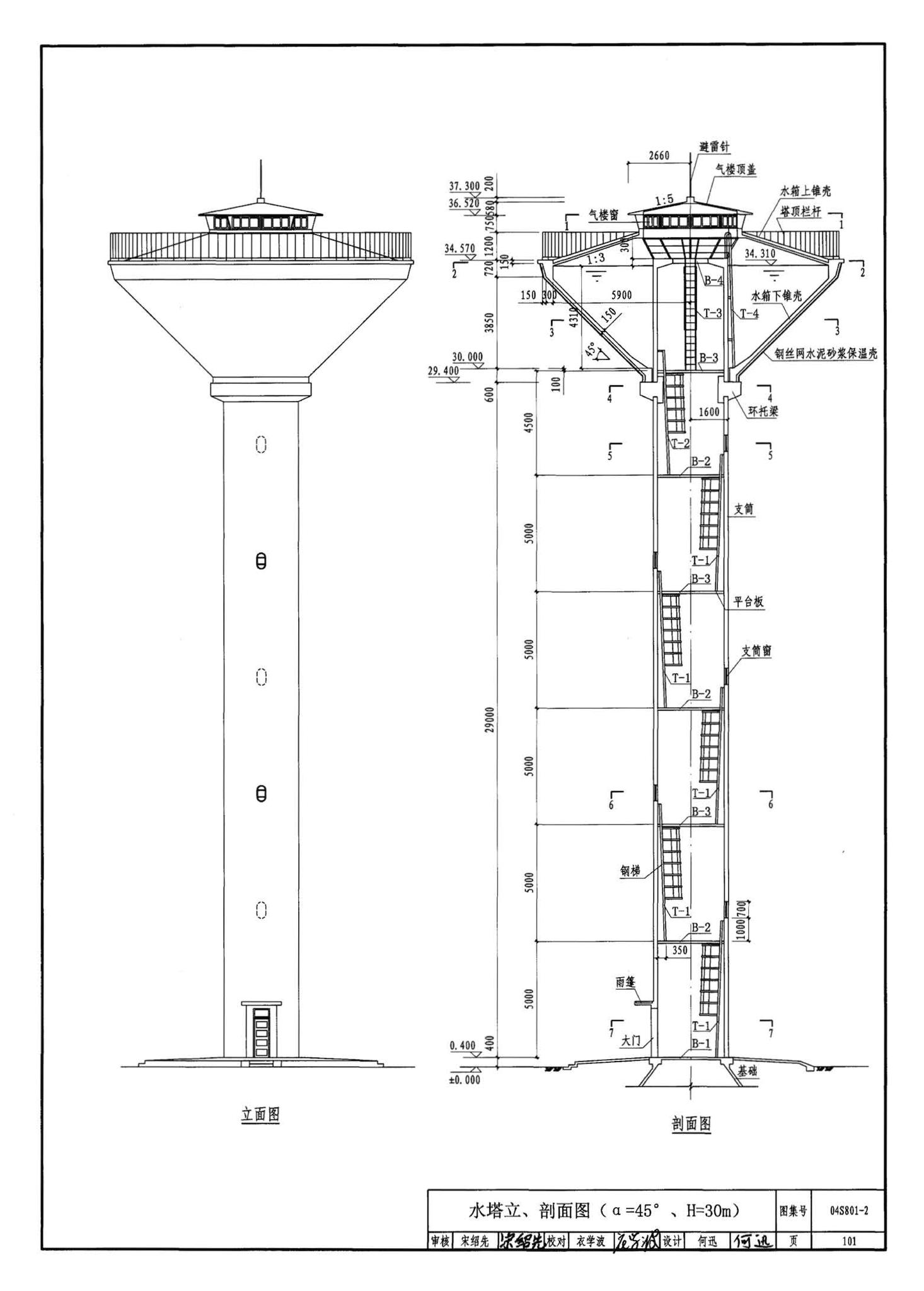 04S801-2--钢筋混凝土倒锥壳保温水塔（150m3、200m3、300m3）