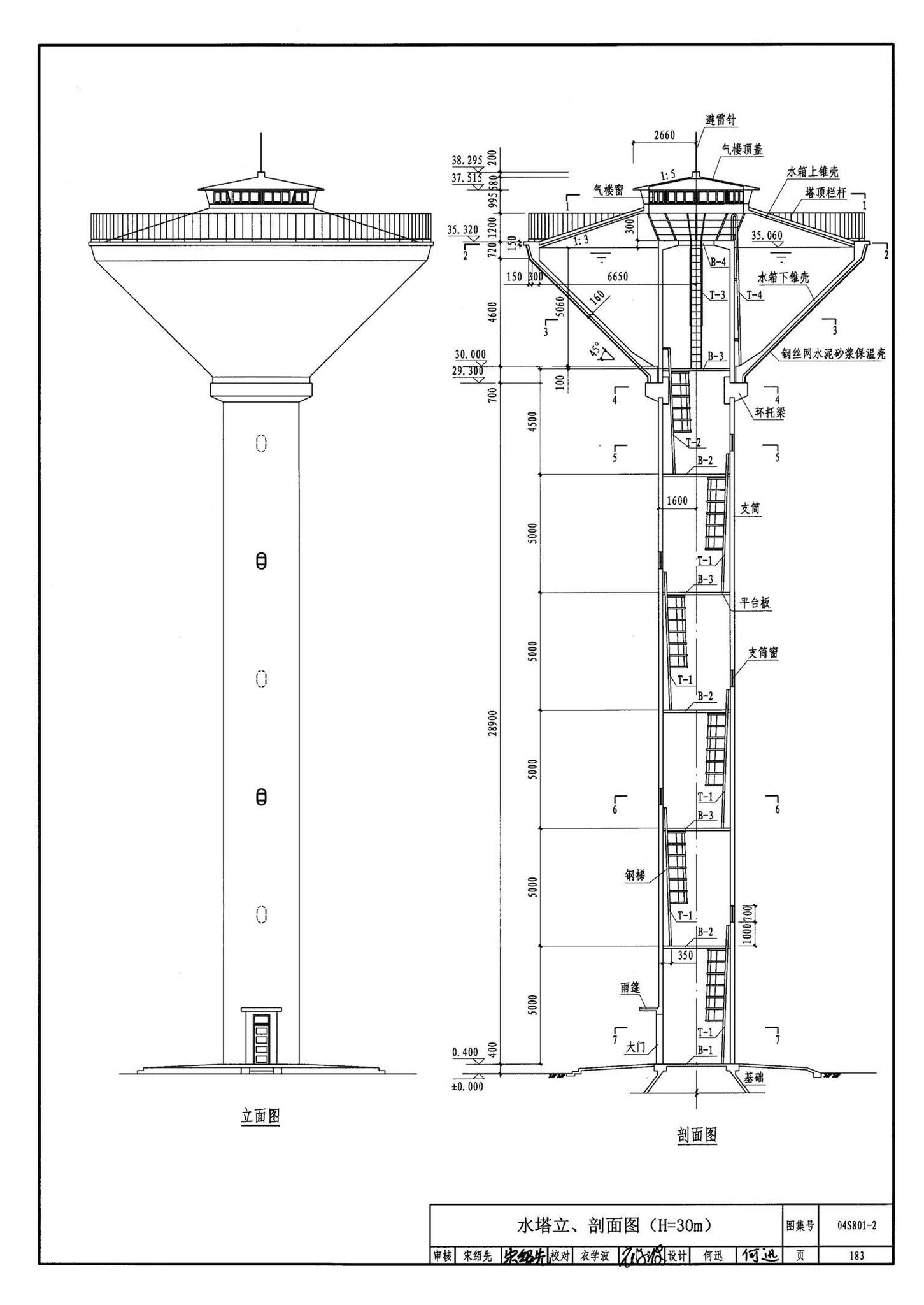 04S801-2--钢筋混凝土倒锥壳保温水塔（150m3、200m3、300m3）