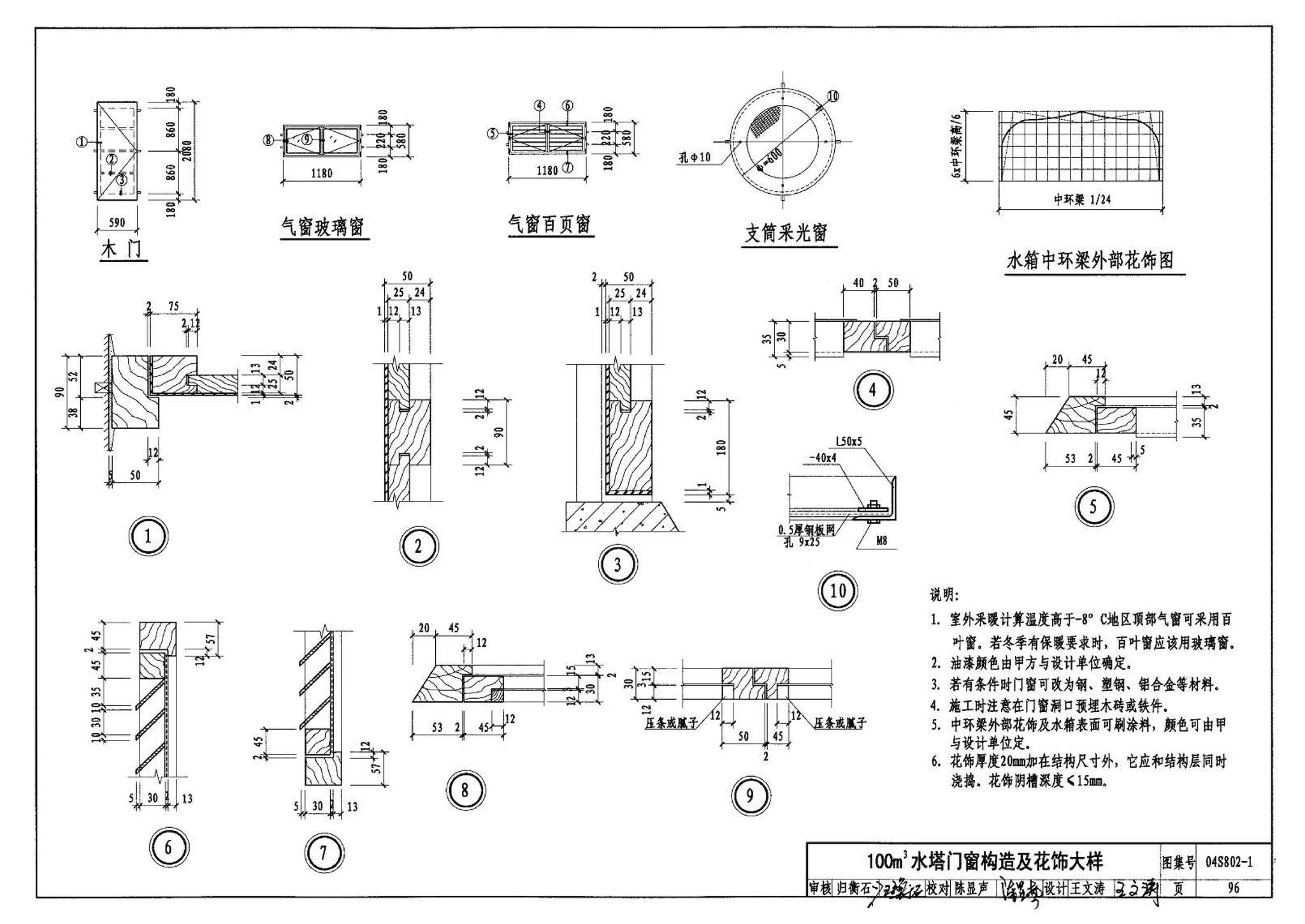 04S802-1--钢筋混凝土倒锥壳不保温水塔（50m3、100m3）