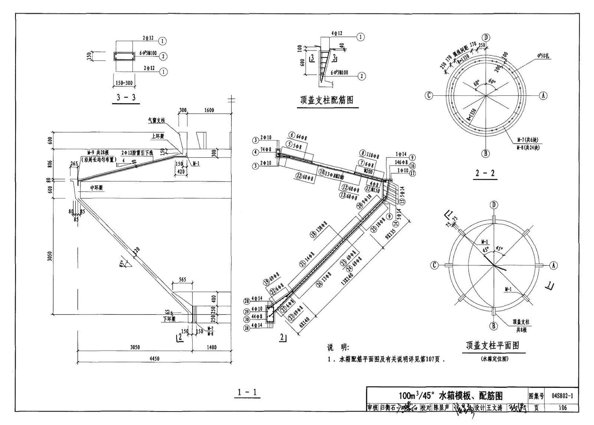 04S802-1--钢筋混凝土倒锥壳不保温水塔（50m3、100m3）