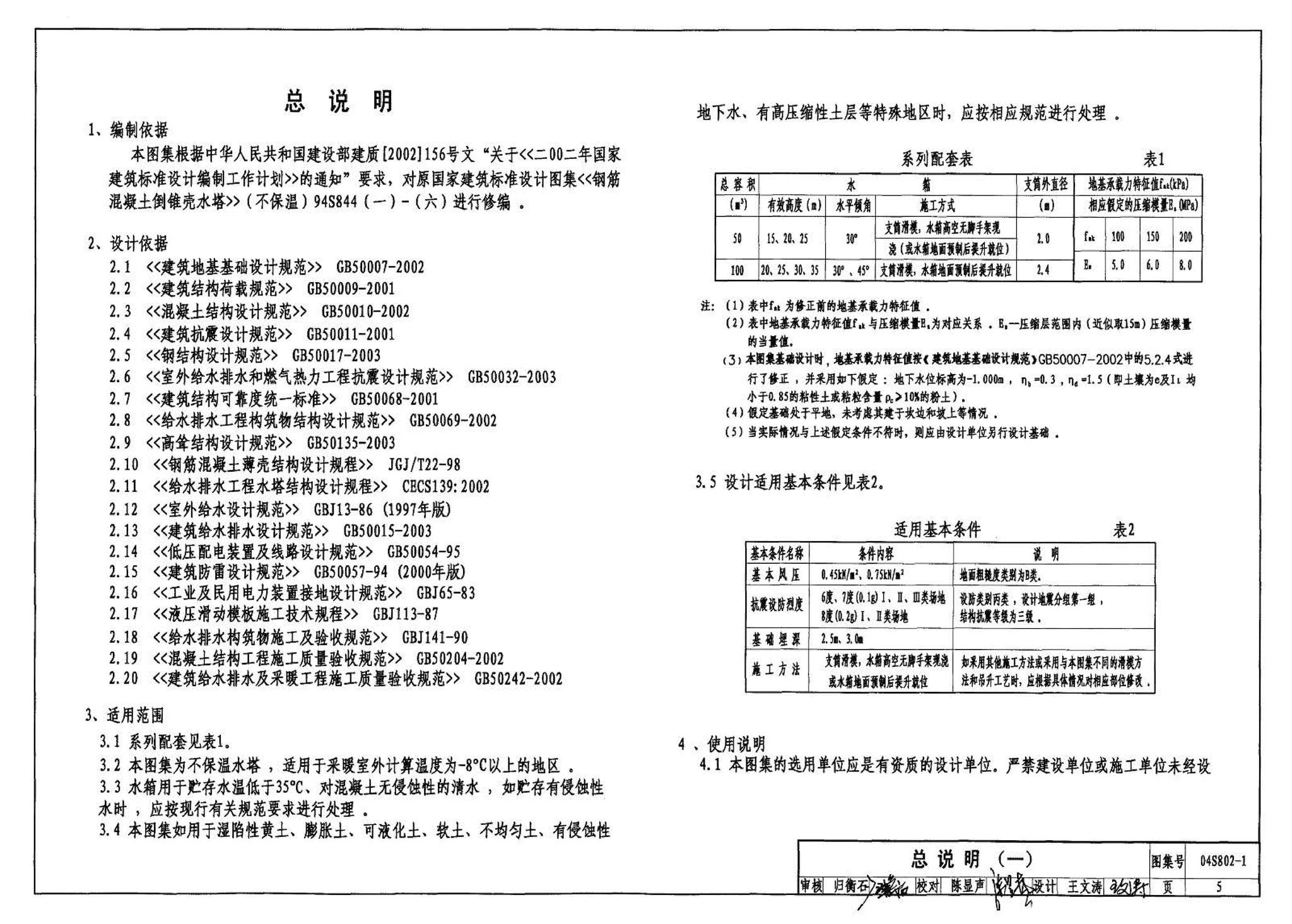 04S802-1--钢筋混凝土倒锥壳不保温水塔（50m3、100m3）