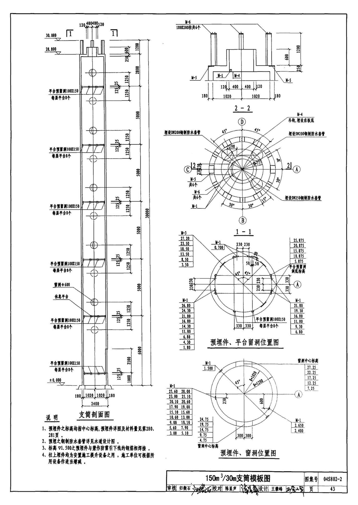 04S802-2--钢筋混凝土倒锥壳不保温水塔（150m3、200m3、300m3）