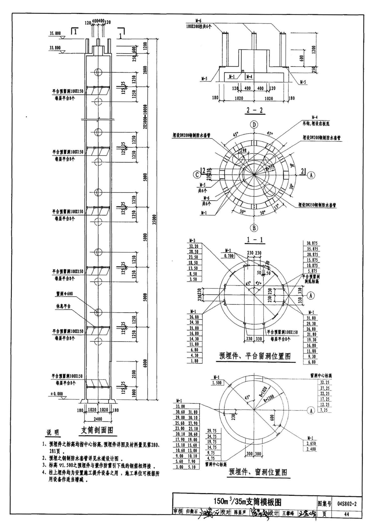 04S802-2--钢筋混凝土倒锥壳不保温水塔（150m3、200m3、300m3）