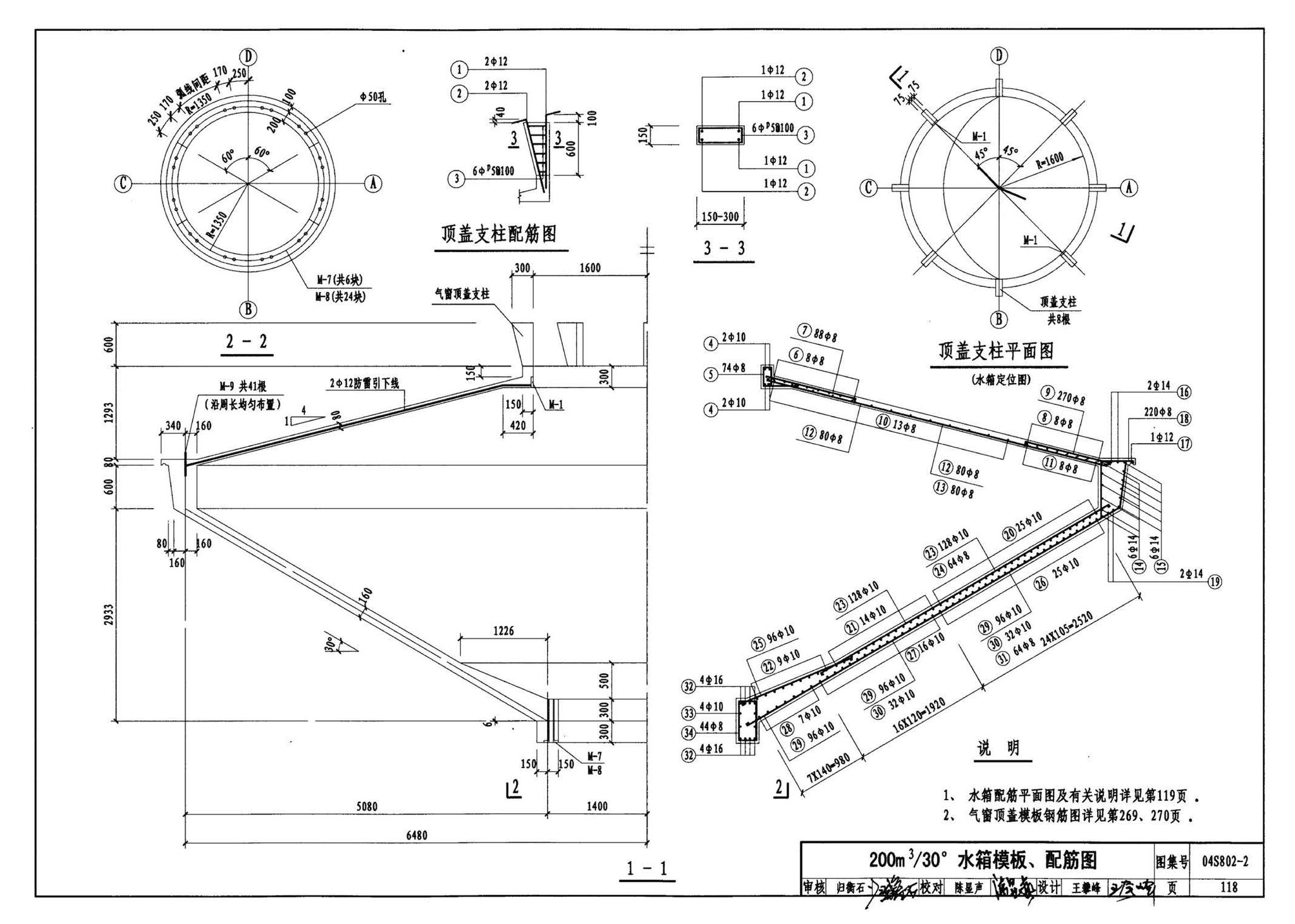 04S802-2--钢筋混凝土倒锥壳不保温水塔（150m3、200m3、300m3）