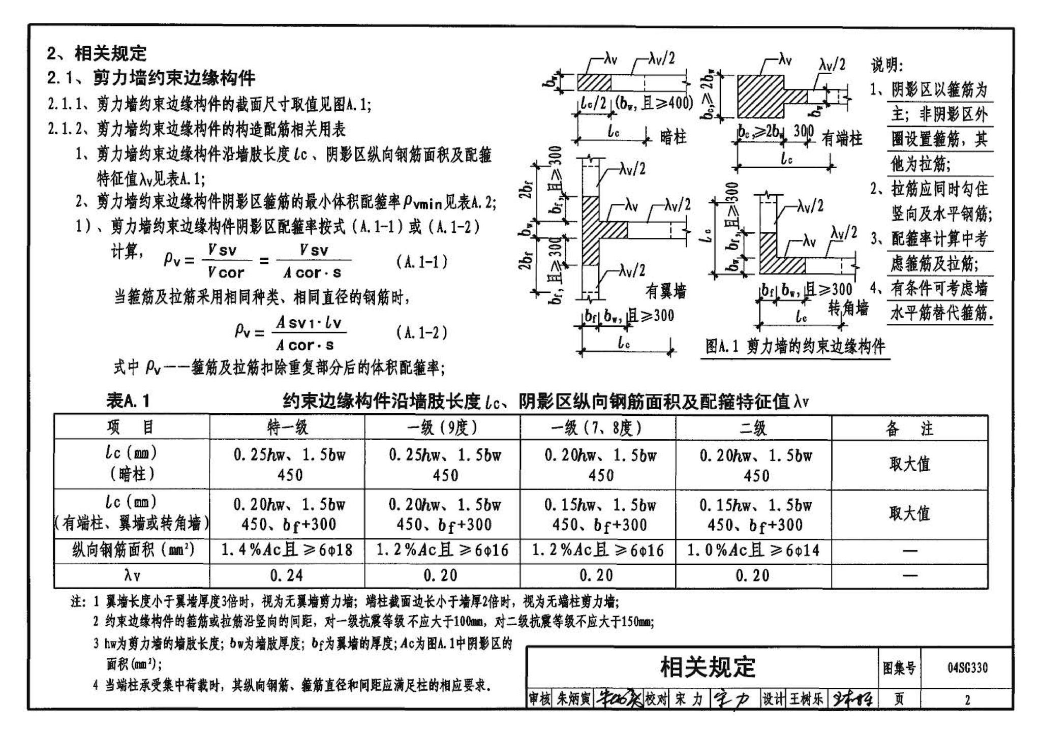 04SG330--混凝土结构剪力墙边缘构件和框架柱构造钢筋选用