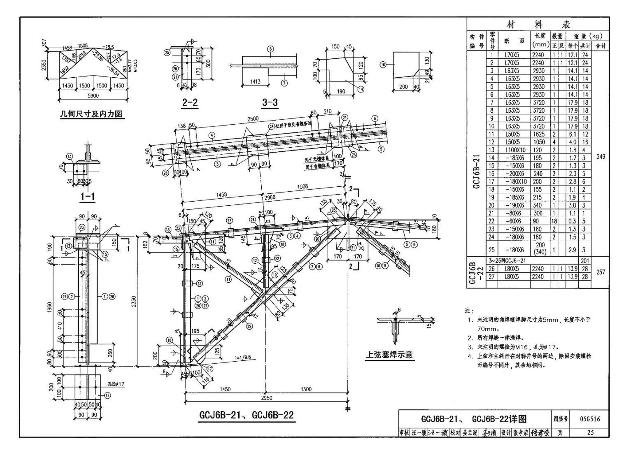 05G516--轻型屋面钢天窗架