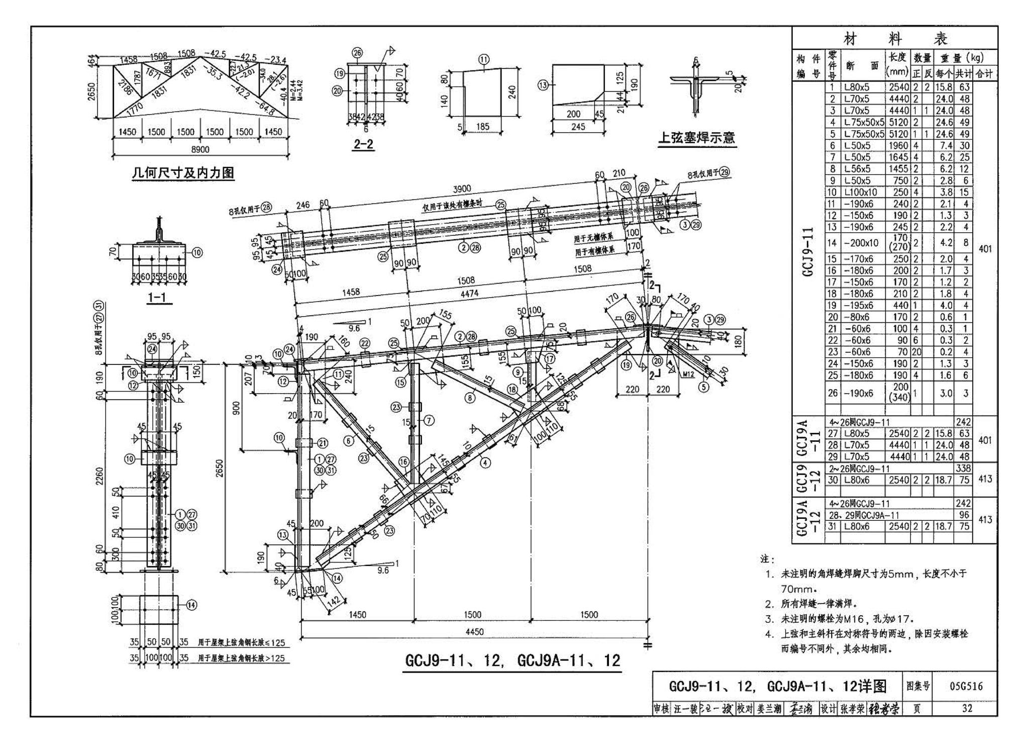 05G516--轻型屋面钢天窗架