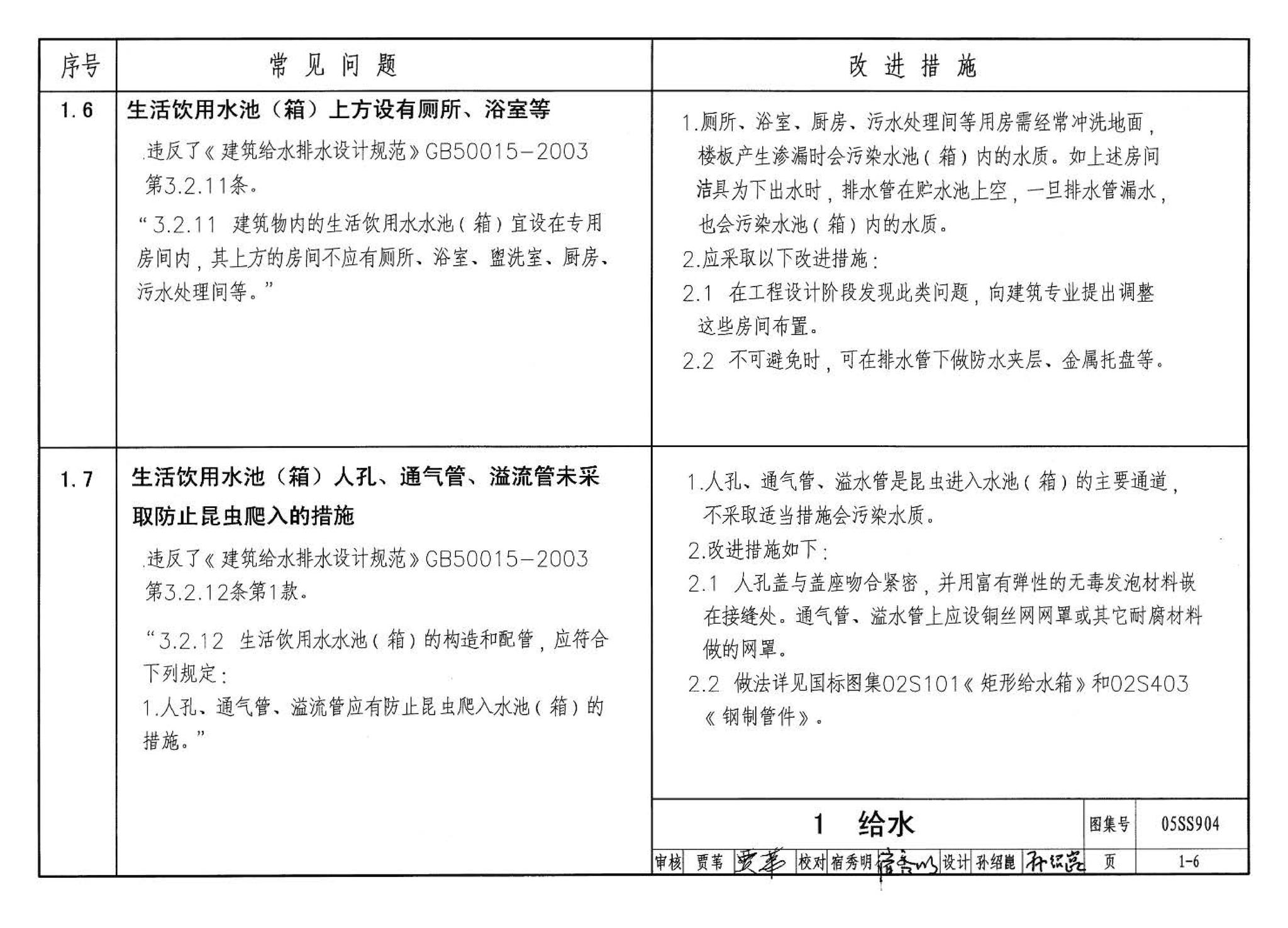 05SS904--民用建筑工程设计常见问题分析及图示－给水排水专业