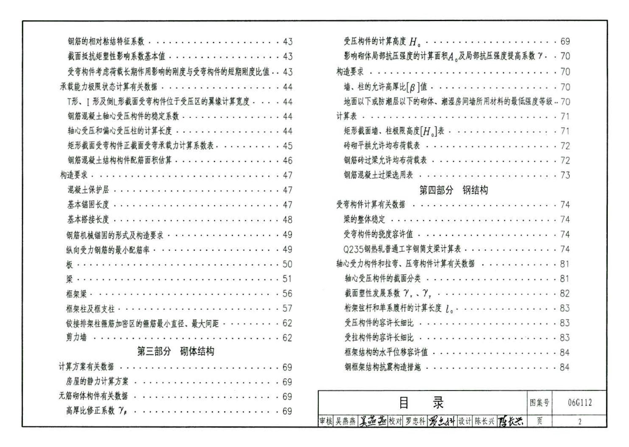06G112--建筑结构设计常用数据