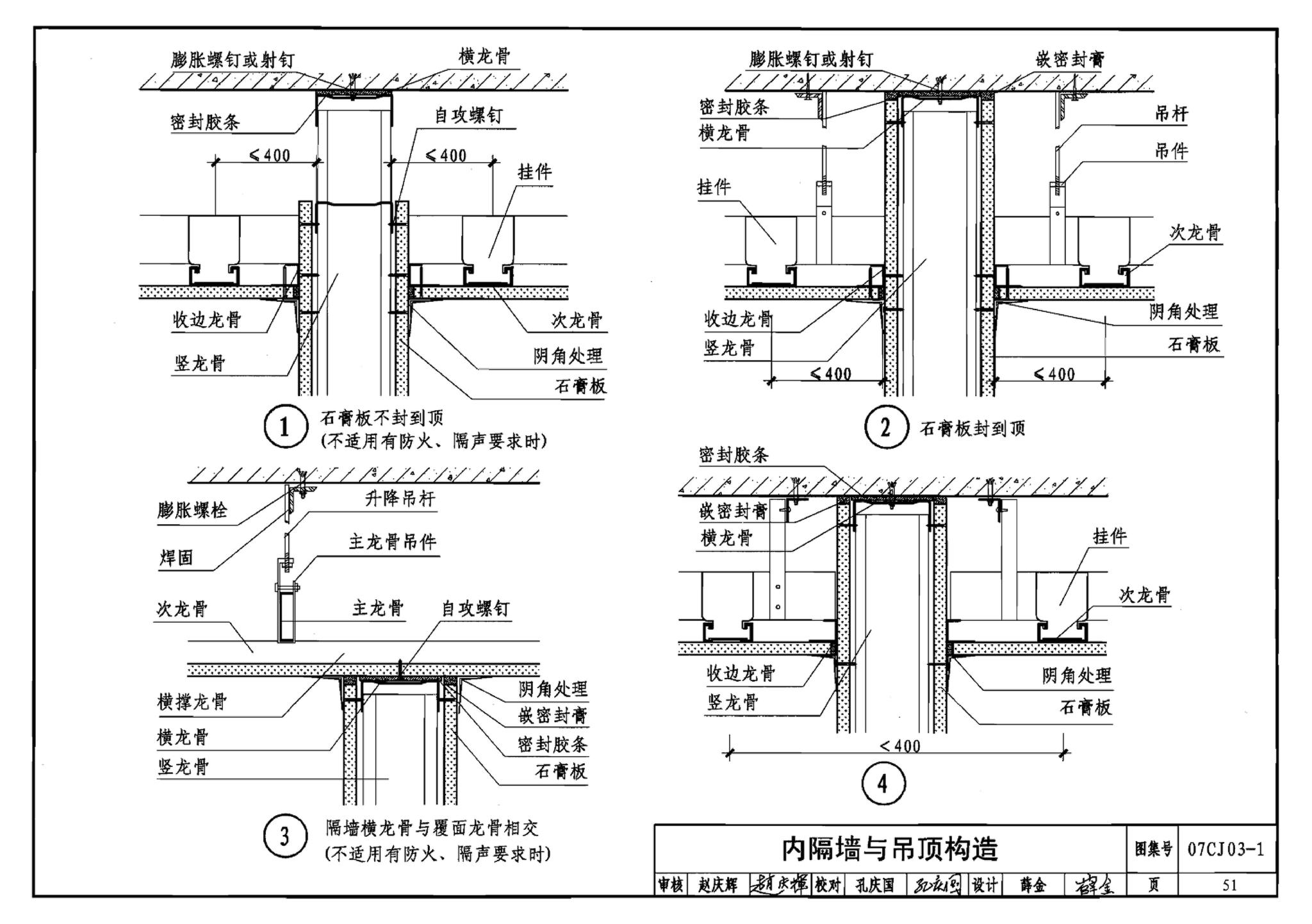 07CJ03-1--轻钢龙骨石膏板隔墙、吊顶（参考图集）