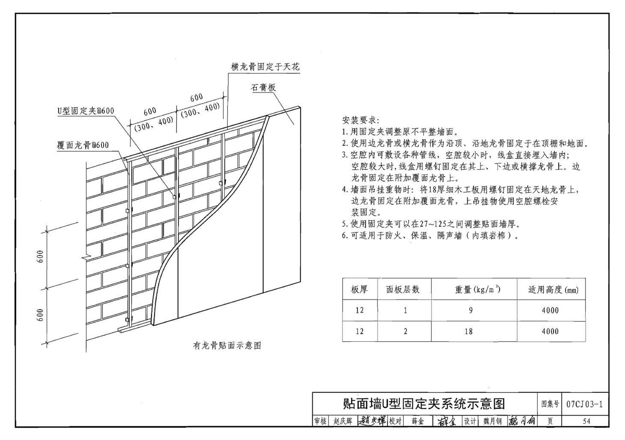 07CJ03-1--轻钢龙骨石膏板隔墙、吊顶（参考图集）