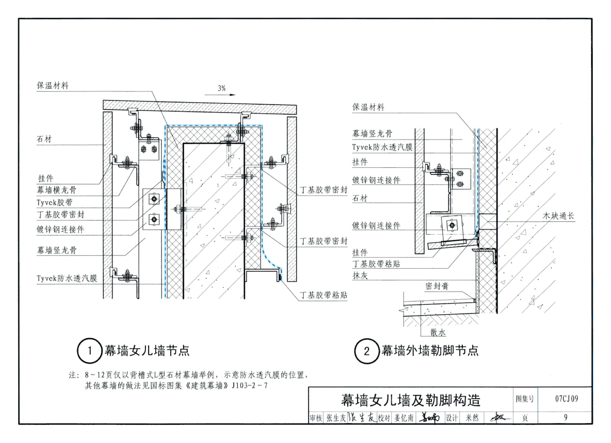 07CJ09--防水透气膜建筑构造-特卫强防水透汽材料（参考图集）