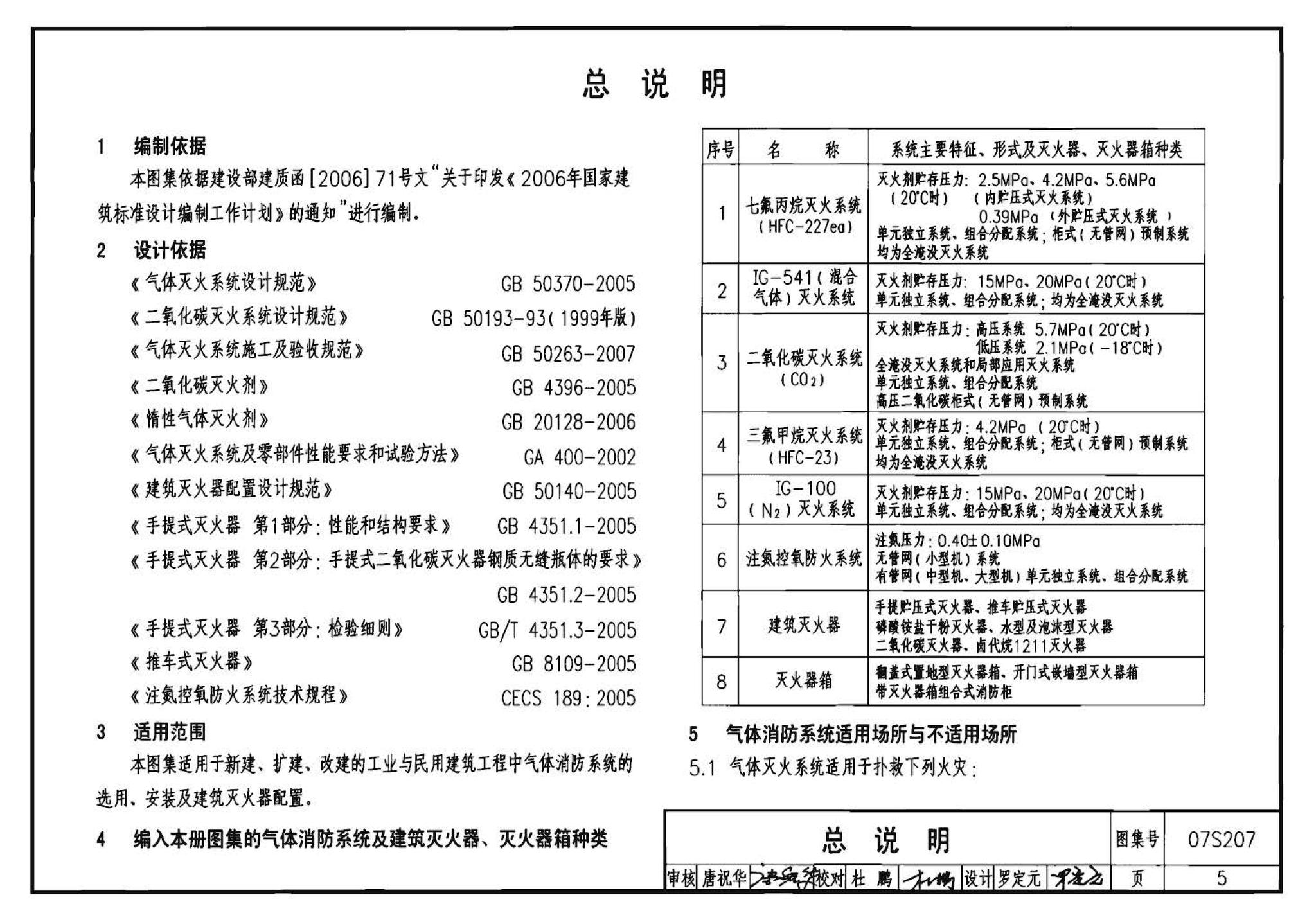 07S207--气体消防系统选用、安装与建筑灭火器配置