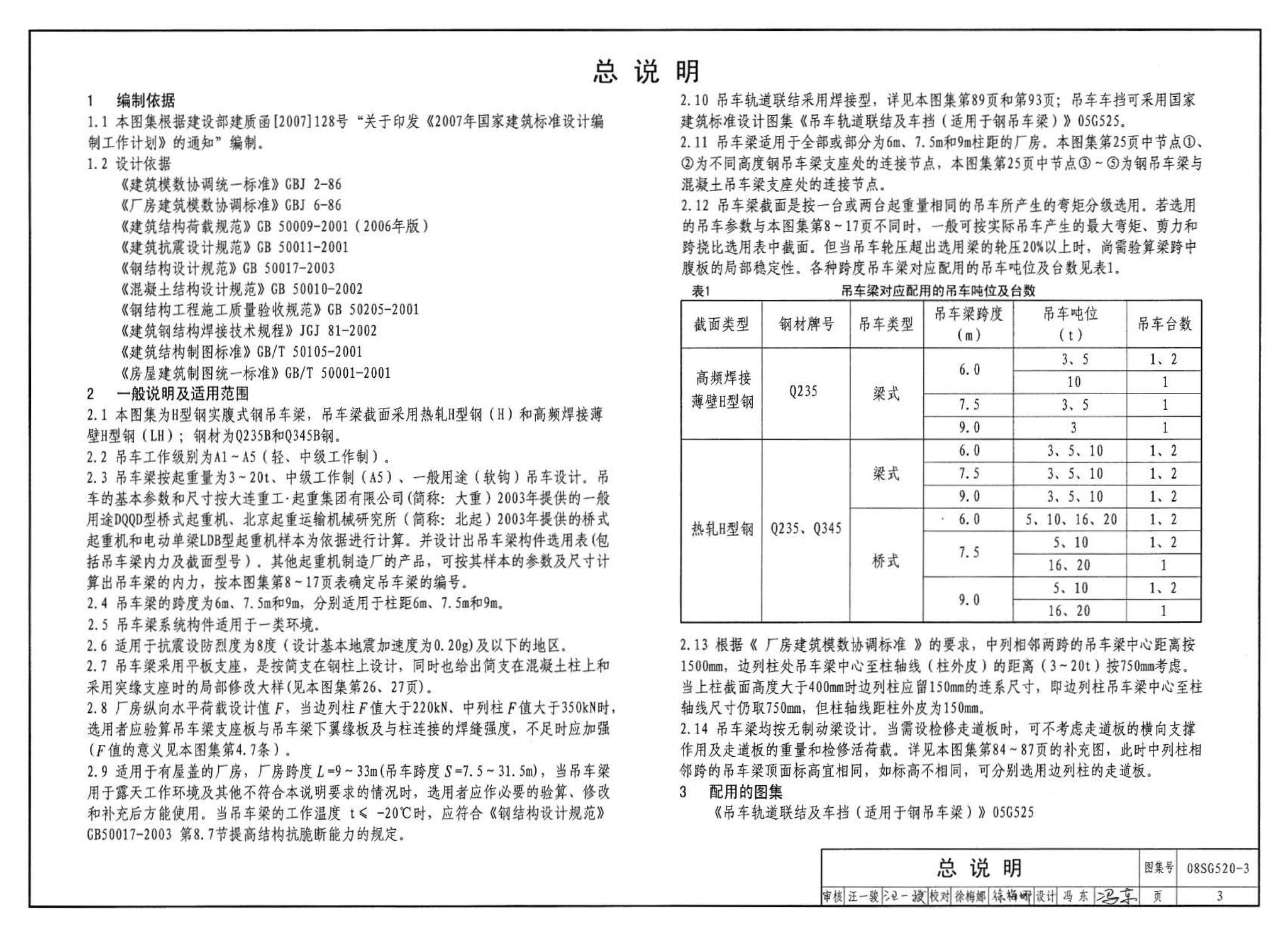 08SG520-3--钢吊车梁（H型钢 工作级别A1～A5）