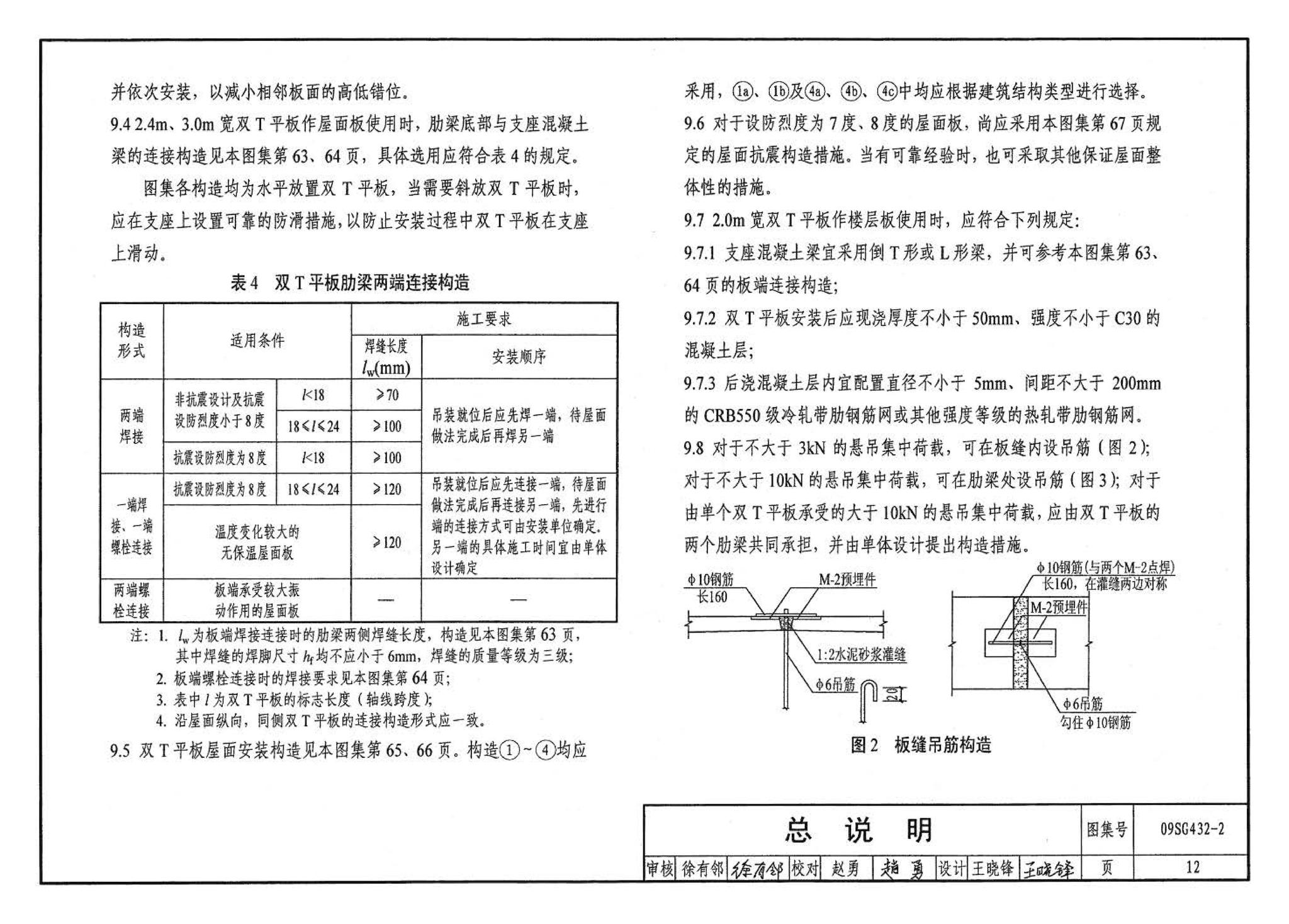 09SG432-2--预应力混凝土双T板（平板，宽度2.0m、2.4m、3.0m）