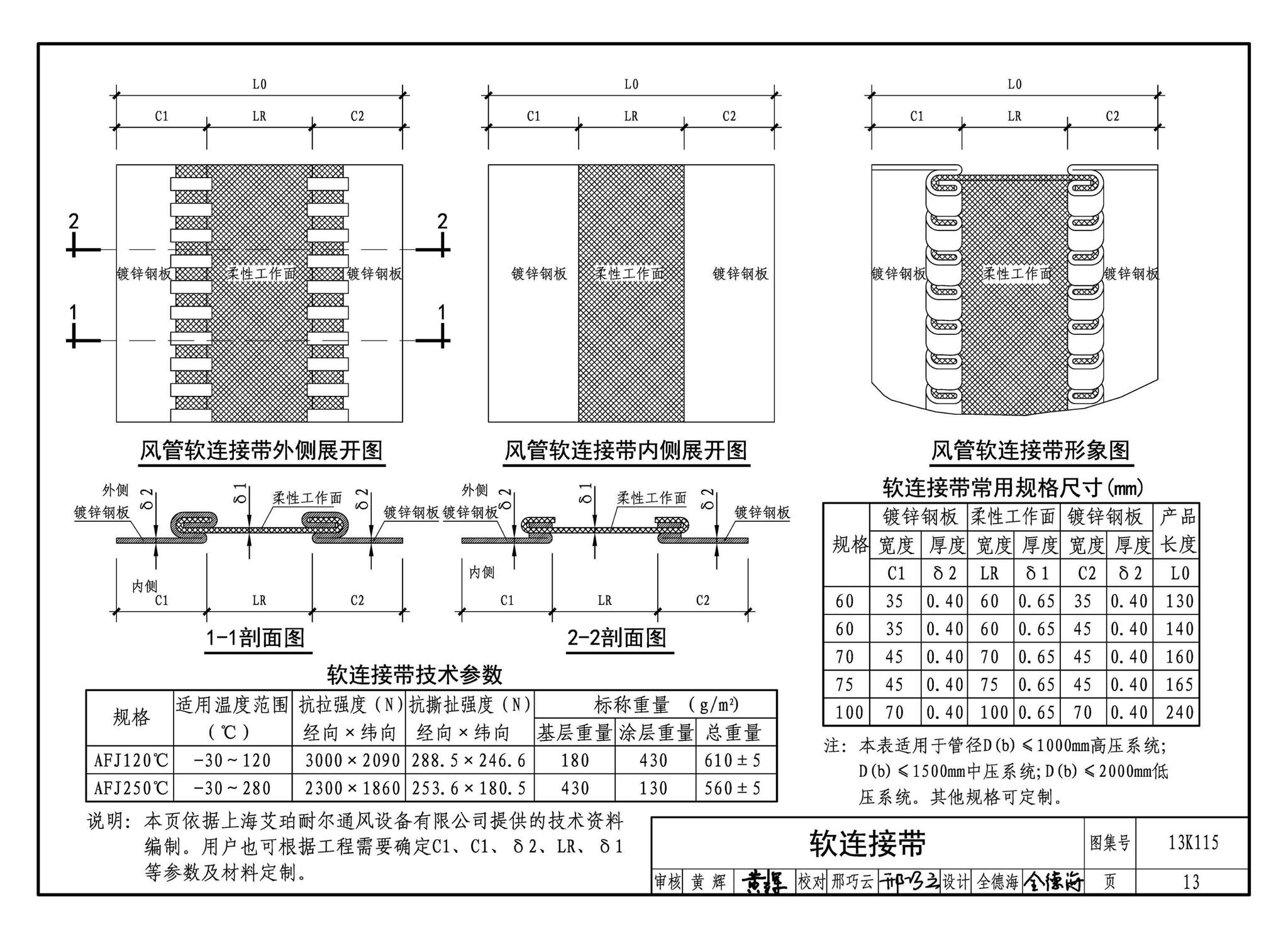 13K115--暖通空调风管软连接选用与安装