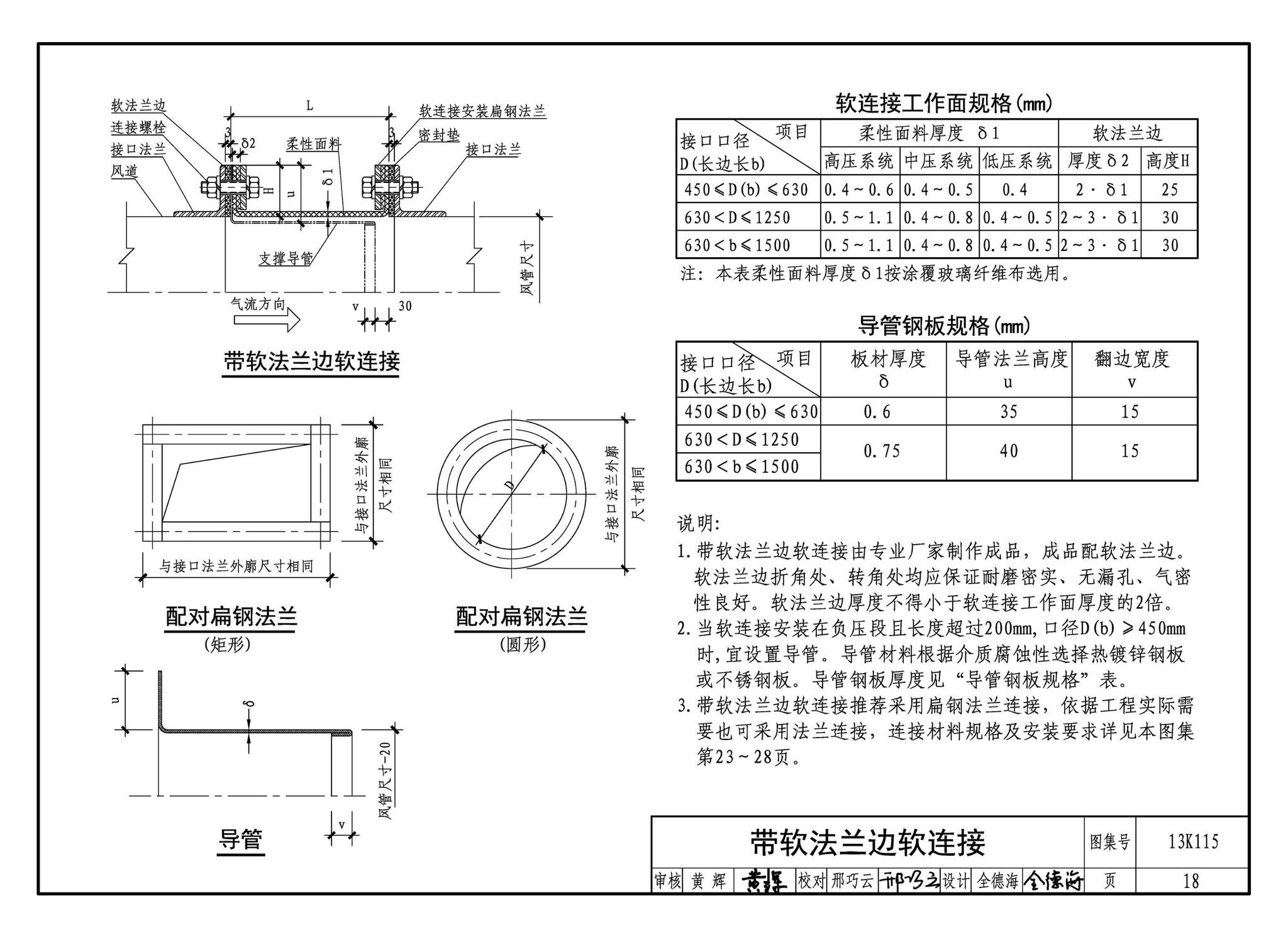 13K115--暖通空调风管软连接选用与安装