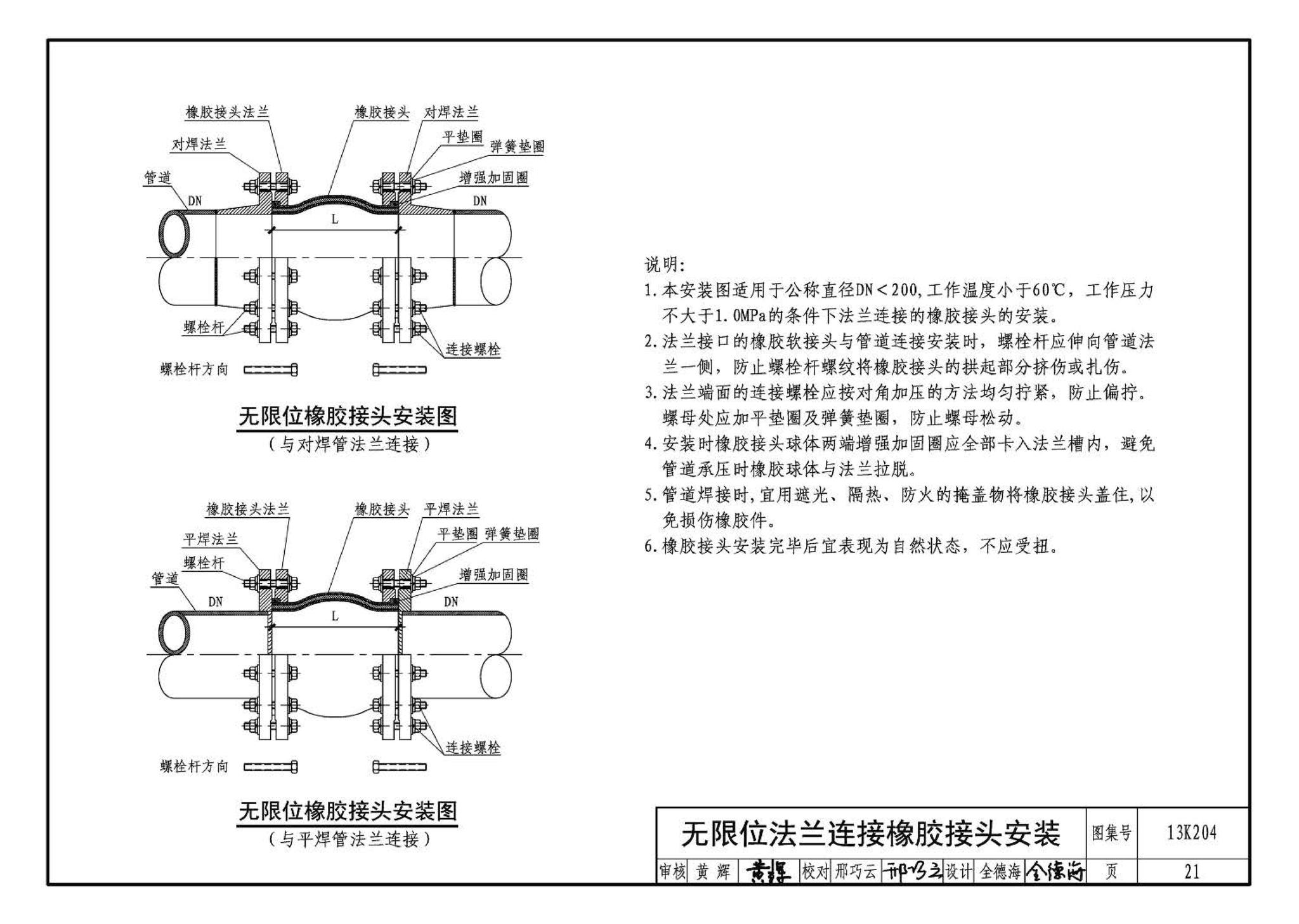 13K204--暖通空调水管软连接选用与安装