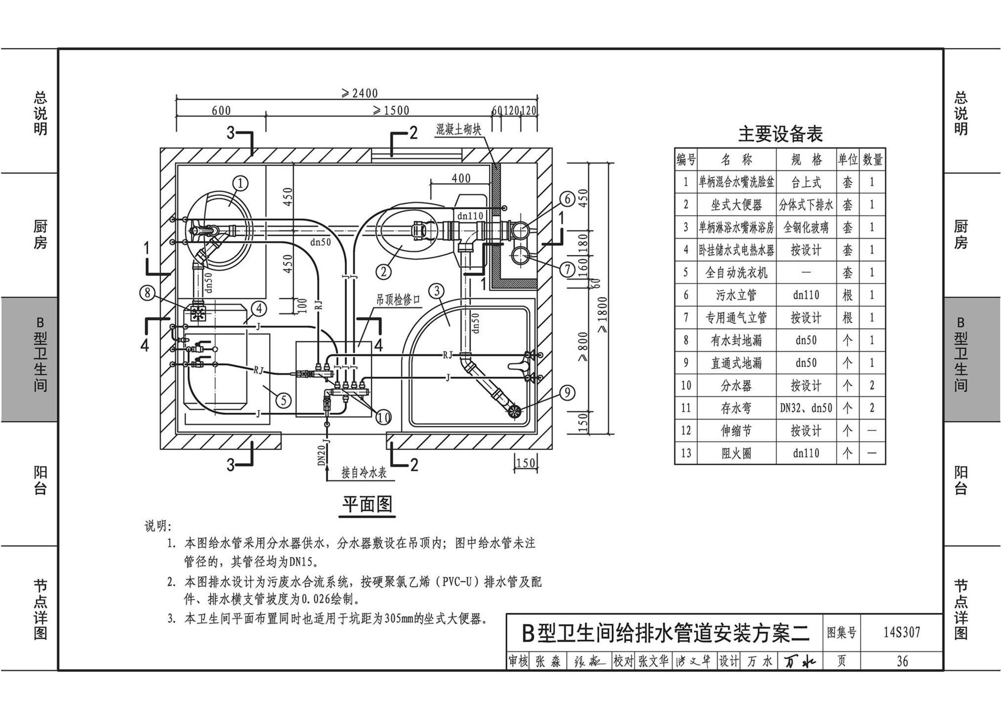 14S307--住宅厨、卫给水排水管道安装