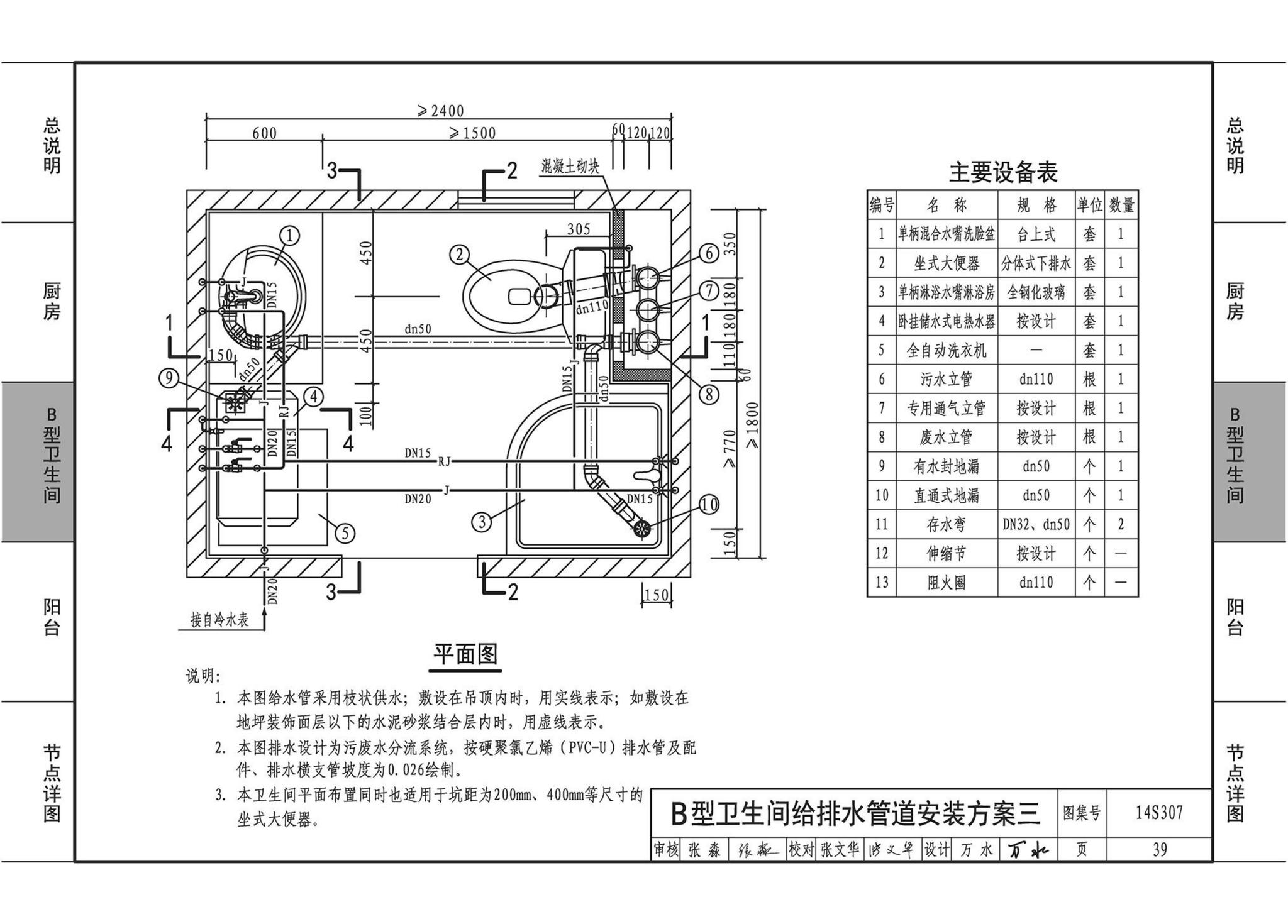 14S307--住宅厨、卫给水排水管道安装