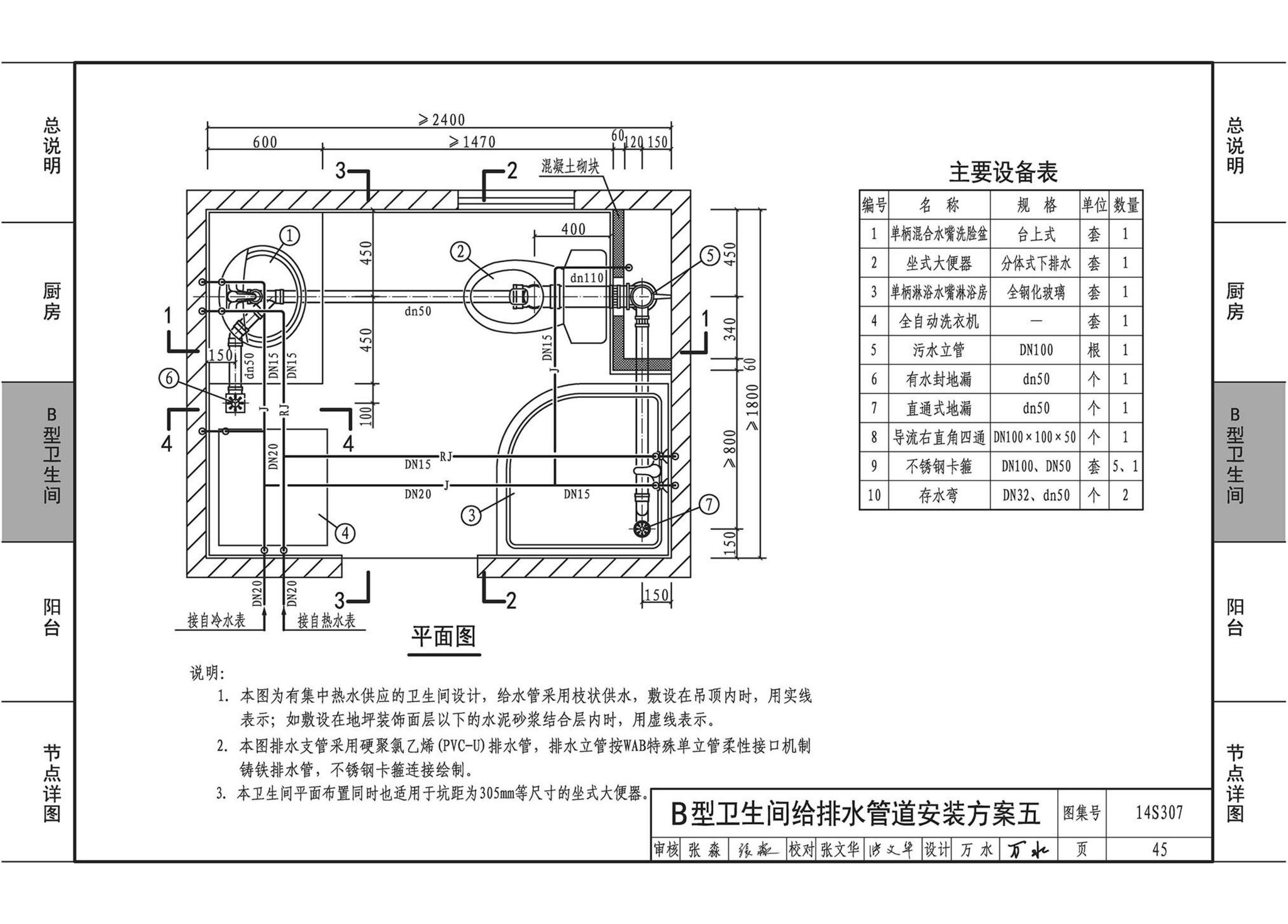 14S307--住宅厨、卫给水排水管道安装