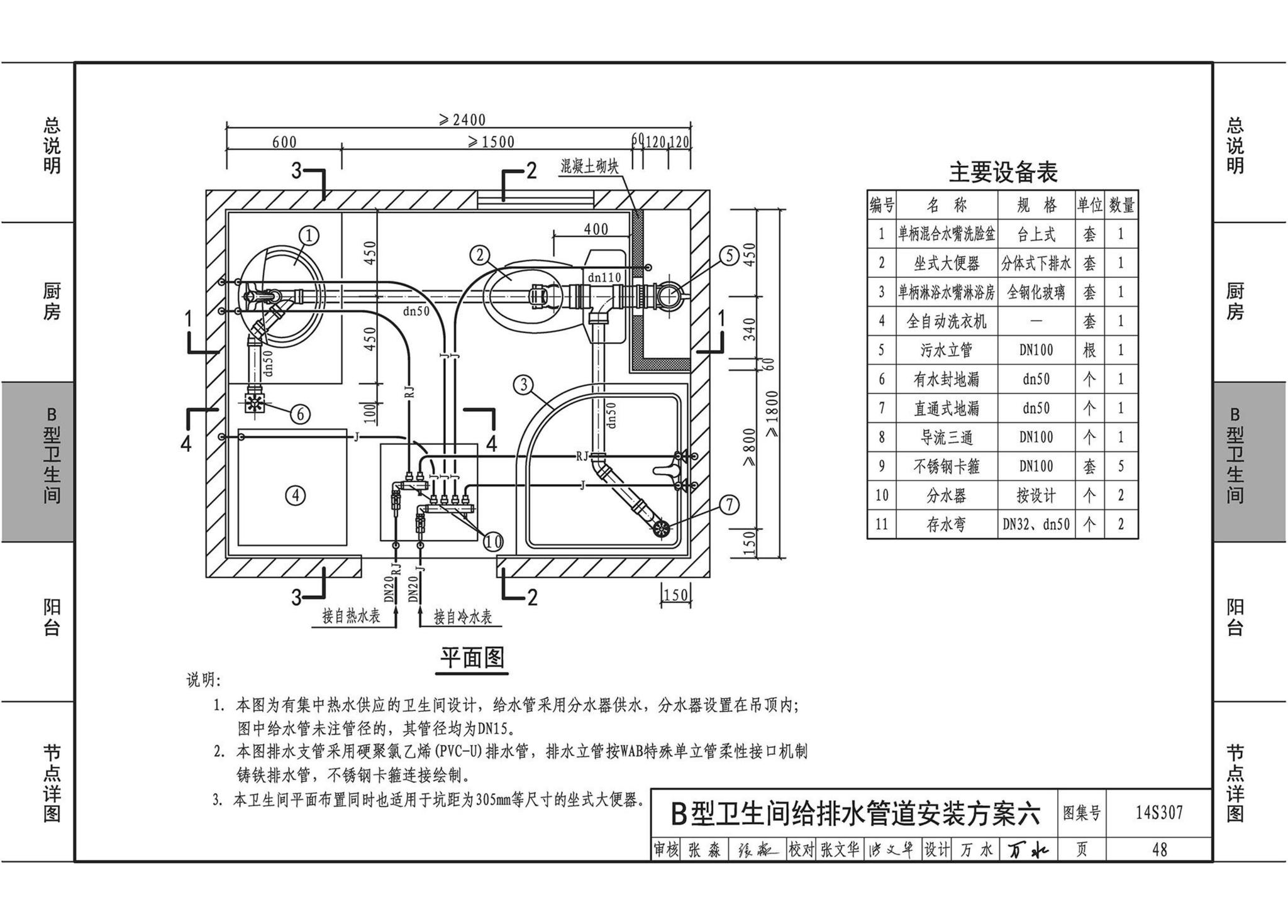 14S307--住宅厨、卫给水排水管道安装