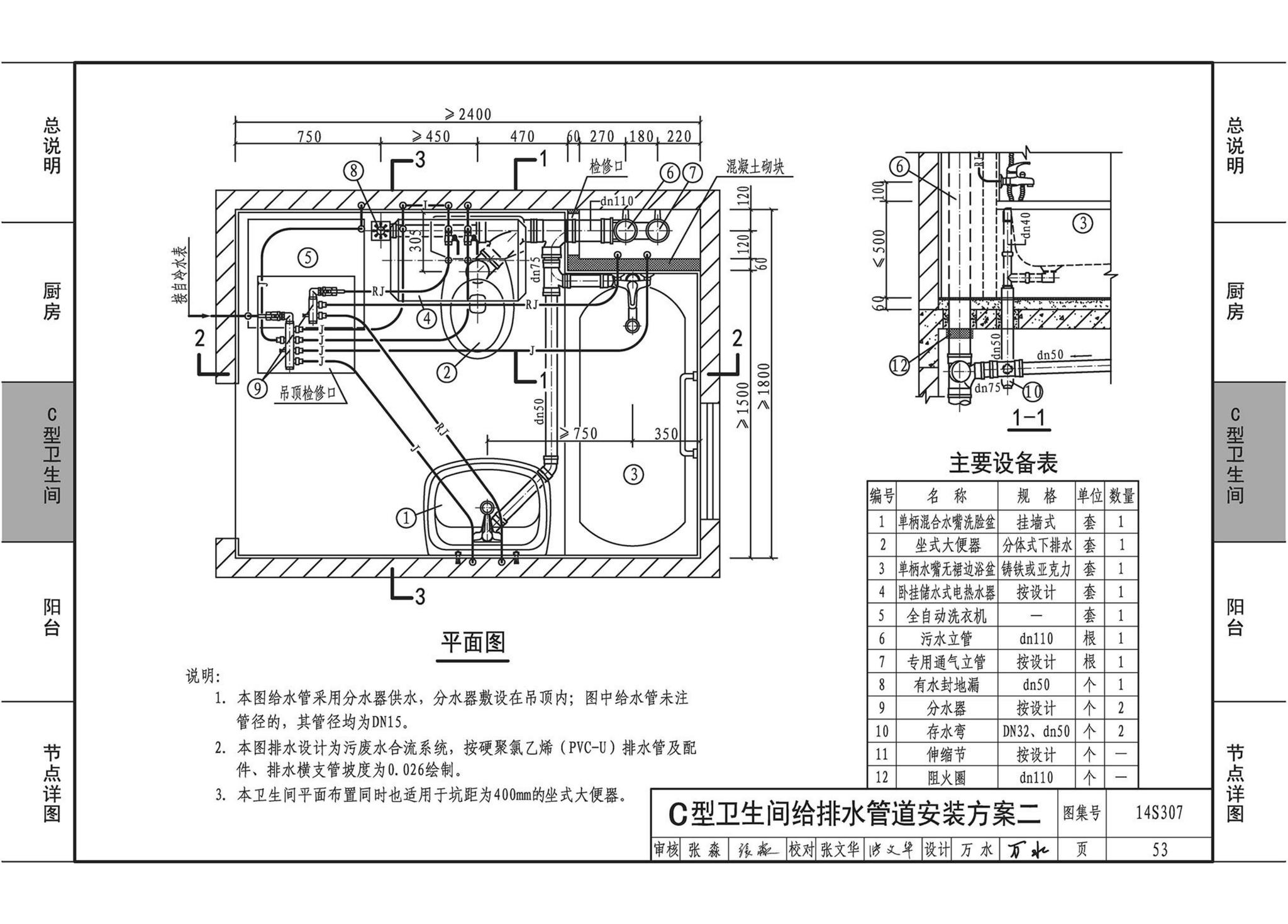 14S307--住宅厨、卫给水排水管道安装